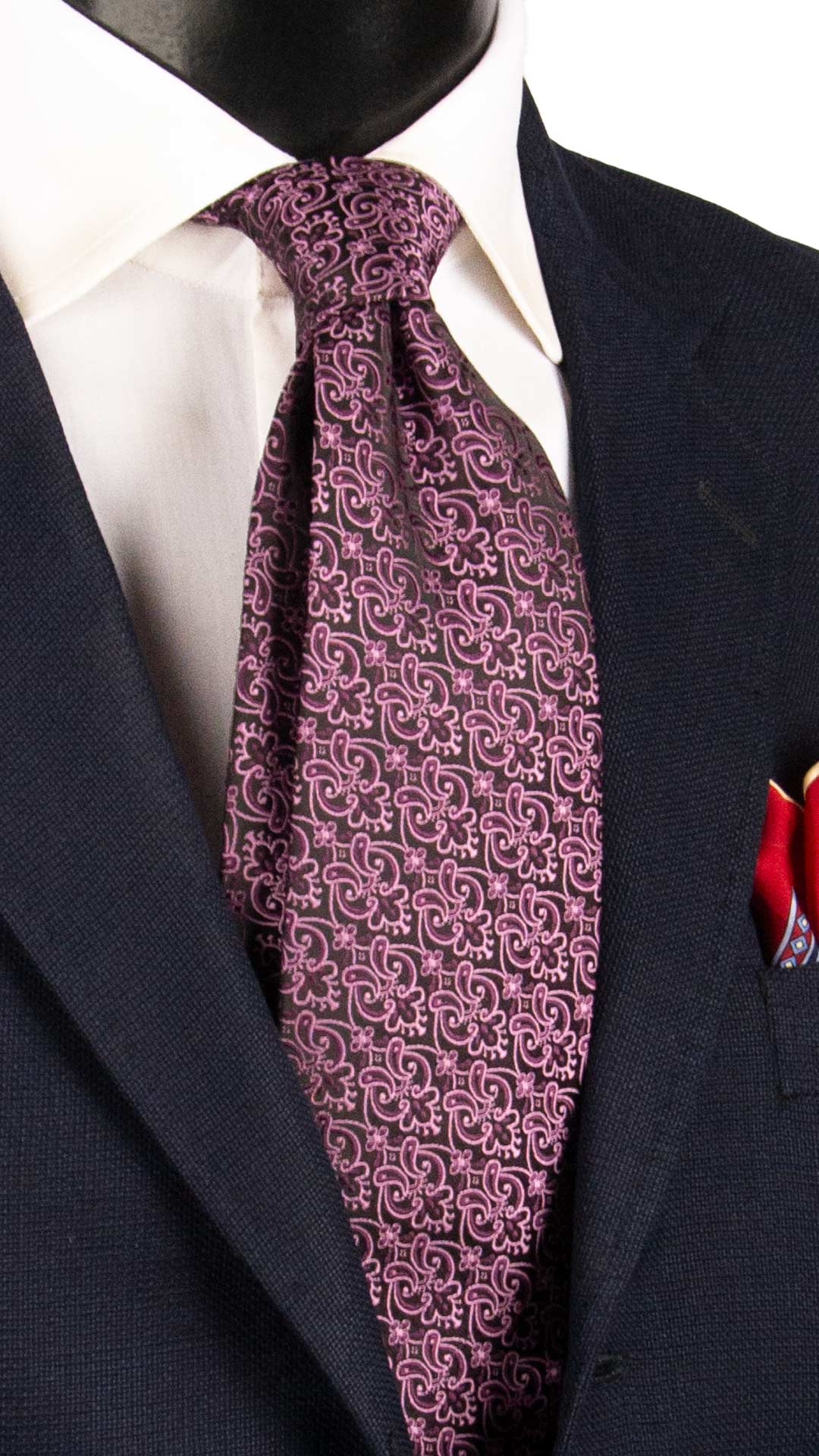 Cravatta di Seta Nera Paisley Viola Rosa 1530 Graffeo Cravatte Made in Italy