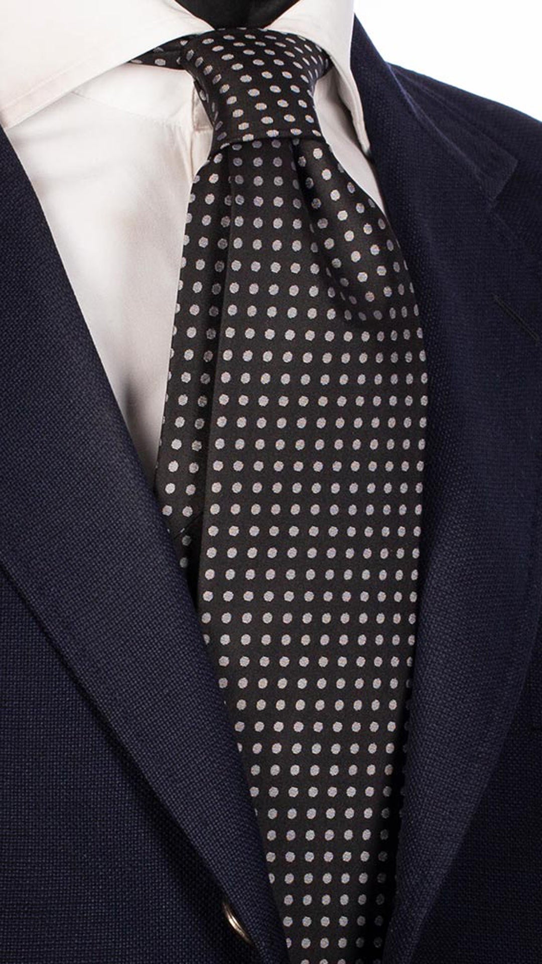 Cravatta da Cerimonia di Seta Nera a Pois Grigio CY2567 Made in Italy Graffeo Cravatte