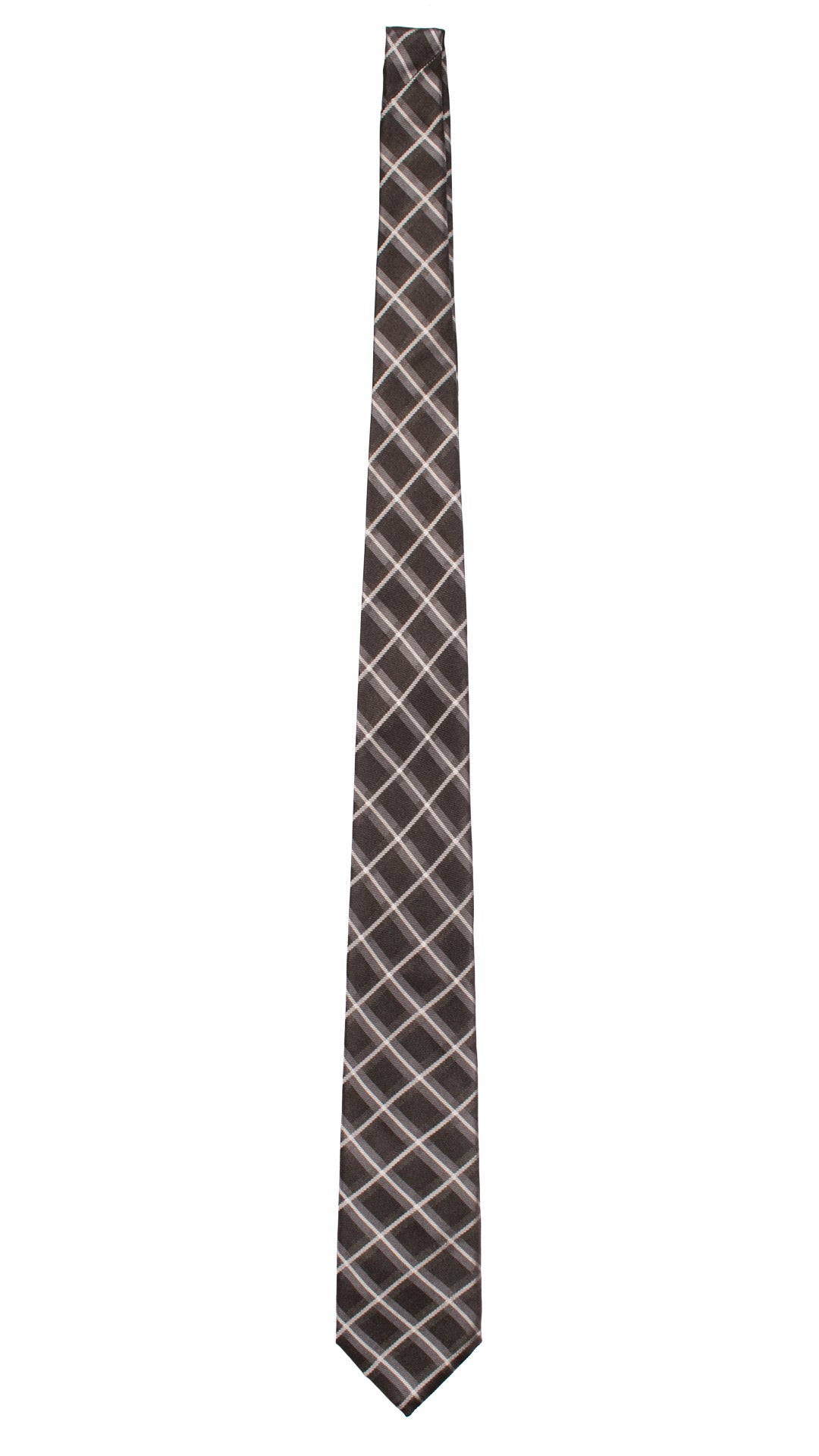 Cravatta di Seta Nera a Quadri Grigio Scuro Grigio Argento 7467 Made in Italy Graffeo Cravatte Intera
