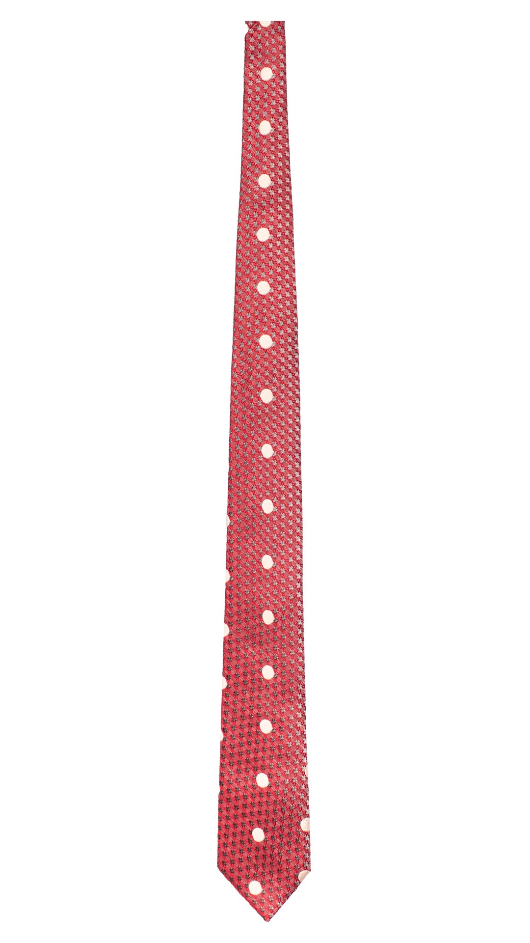 Cravatta di Seta Pied de Poule Rosso Grigio a Pois Color Crema AN7426 Made in Italy Graffeo Cravatte Intera