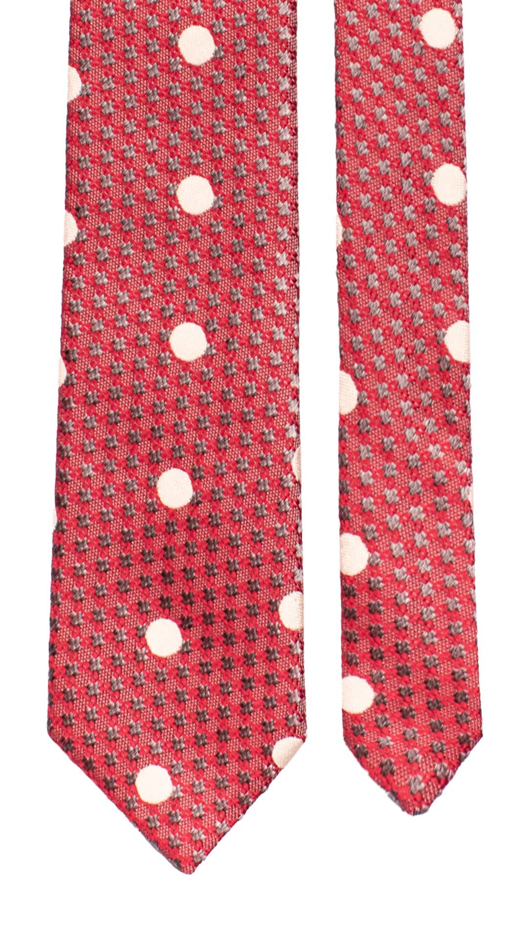 Cravatta di Seta Pied de Poule Rosso Grigio a Pois Color Crema AN7426 Made in Italy Graffeo Cravatte Pala