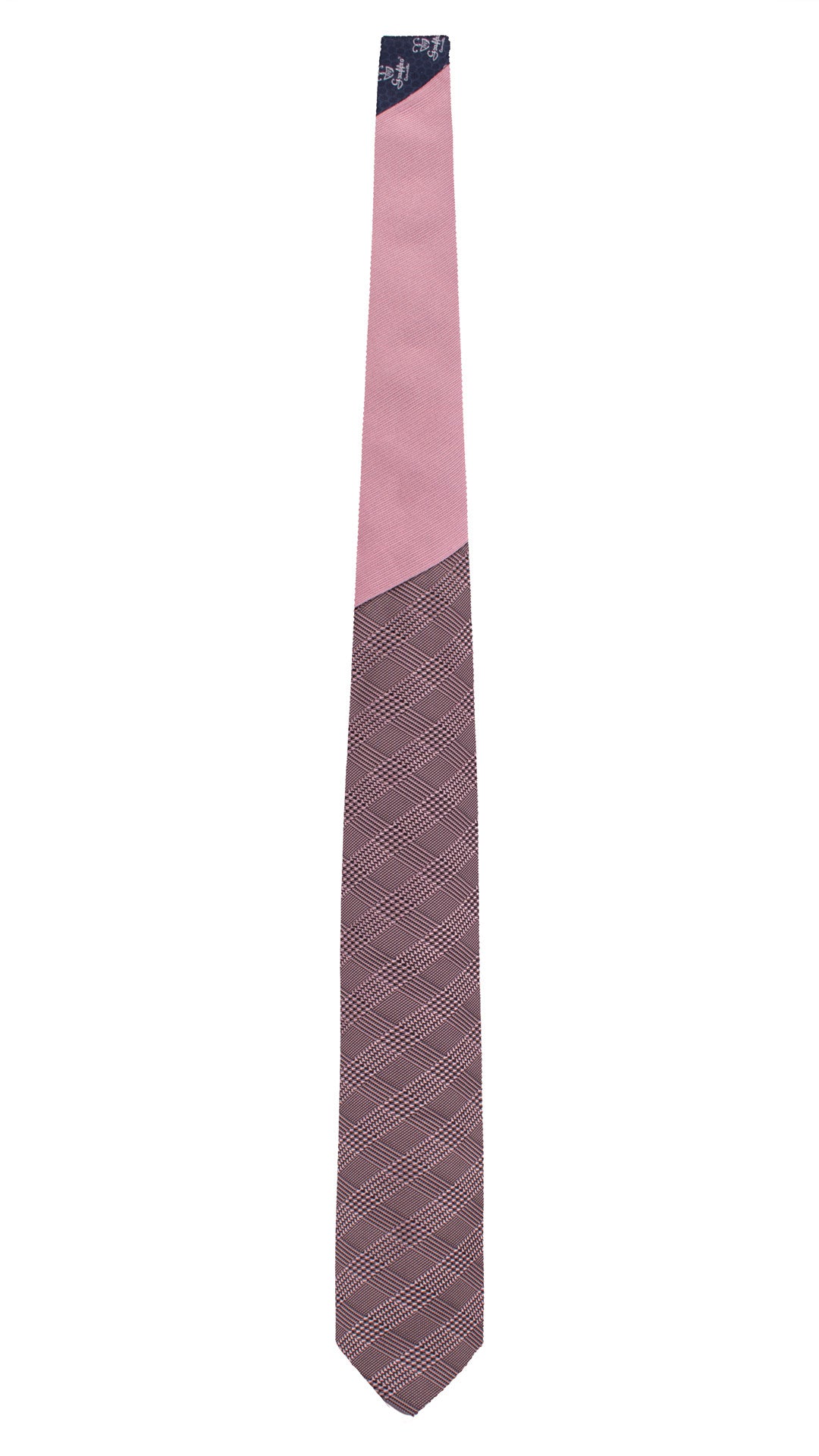 Cravatta di Seta Principe di Galles Rosa Blu Notte Nodo in Contrasto Rosa Tinta Unita N3310 Graffeo Cravatte Made in Italy Intera