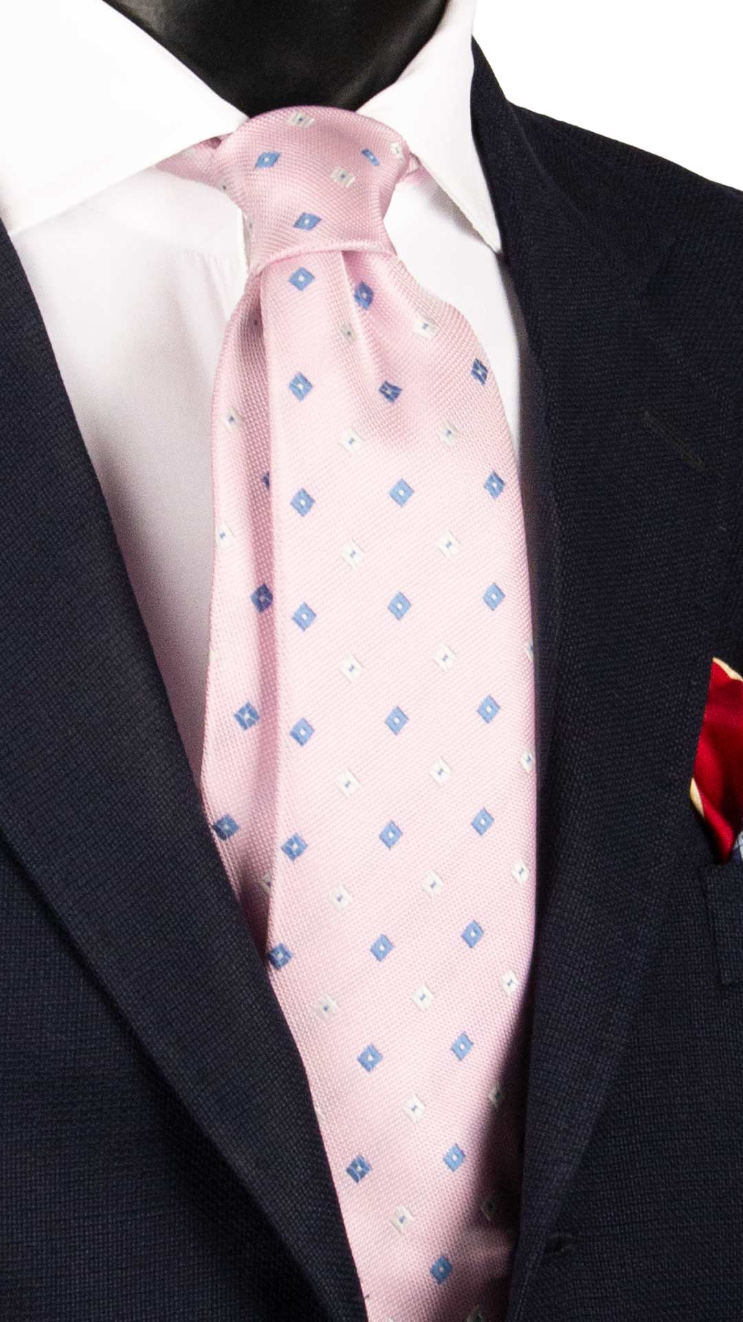 Cravatta di Seta Rosa Fantasia Avio Bianco 1912 Graffeo Cravatte Made in Italy