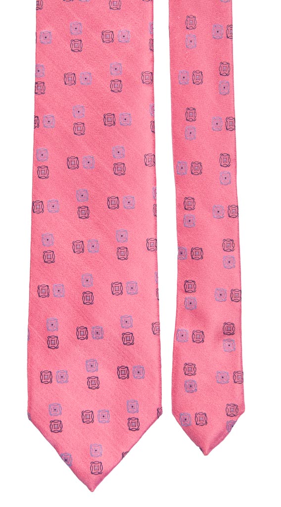 Cravatta di Seta Rosa Fantasia Blu Celeste AN6896 Pala