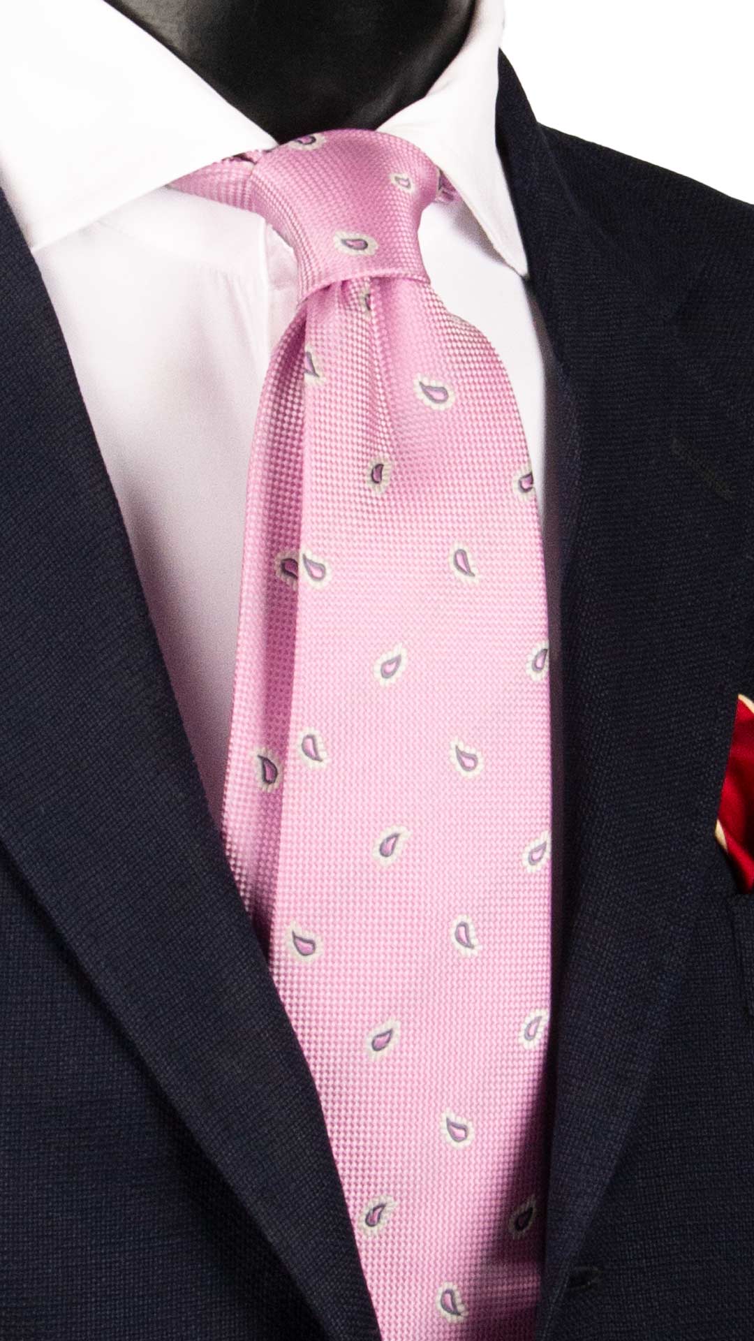 Cravatta di Seta Rosa Paisley Bianco Grigio 2084 Graffeo Cravatte Made in Italy