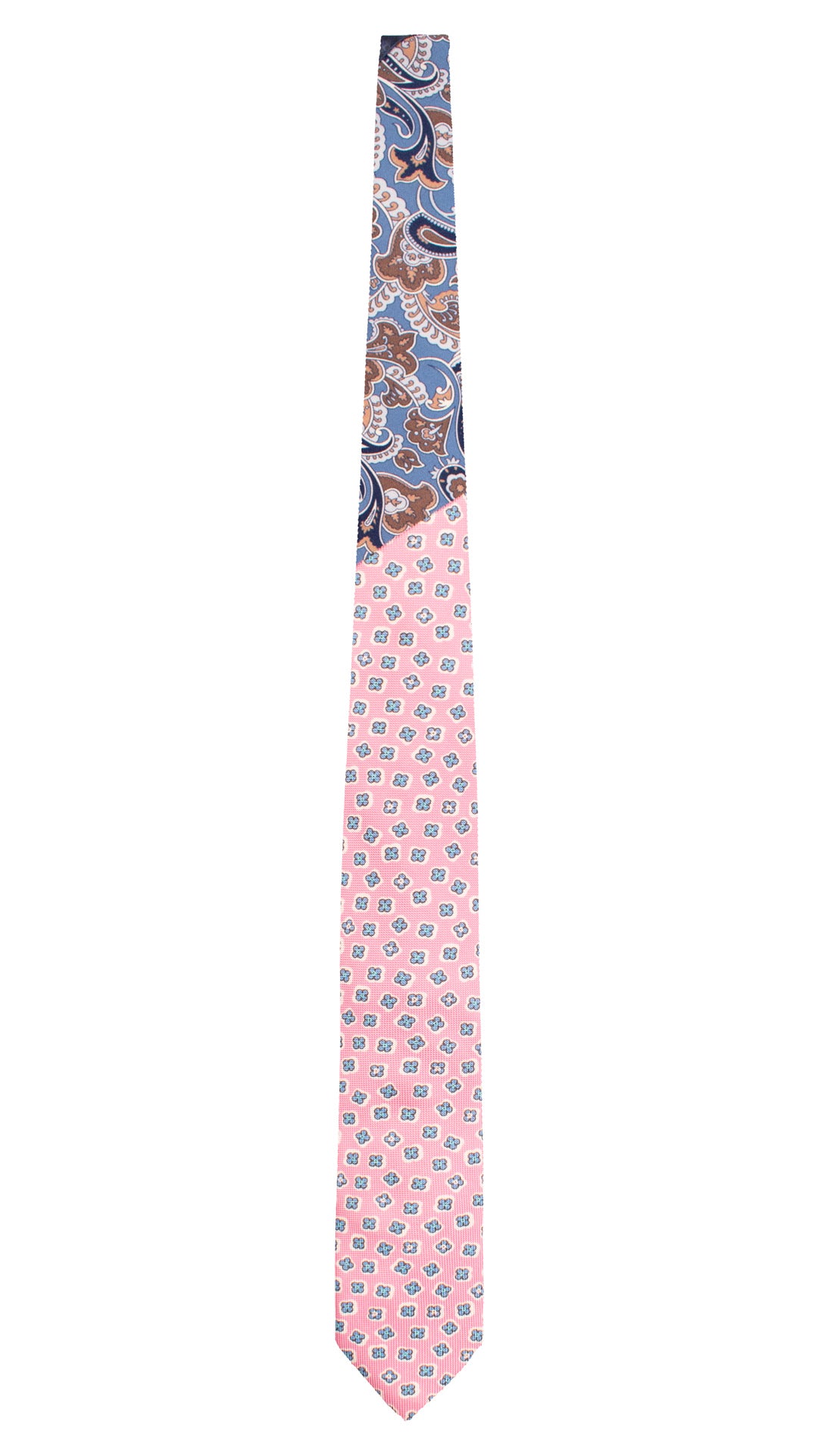 Cravatta di Seta Rosa a Fiori Azzurri Bianchi Nodo in Contrasto Azzurro Polvere Paisley Marrone Blu N3472 Made in Italy Graffeo Cravatte Intera