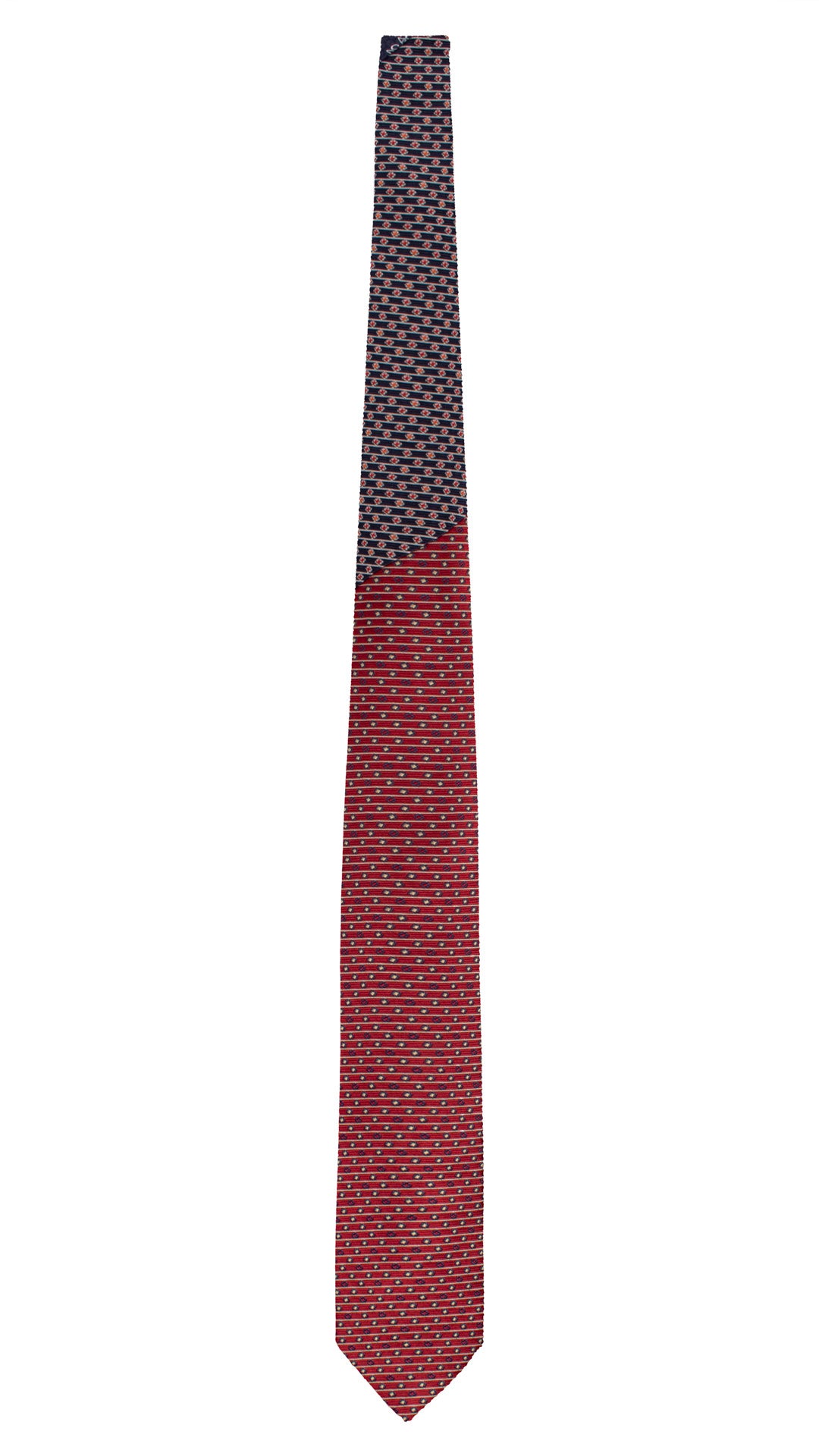 Cravatta di Seta Rossa Fantasia Avorio Blu Nodo in Contrasto Blu Fantasia Bianco Arancione Rosso N3349 Made in  Italy Graffeo Cravatte Intera