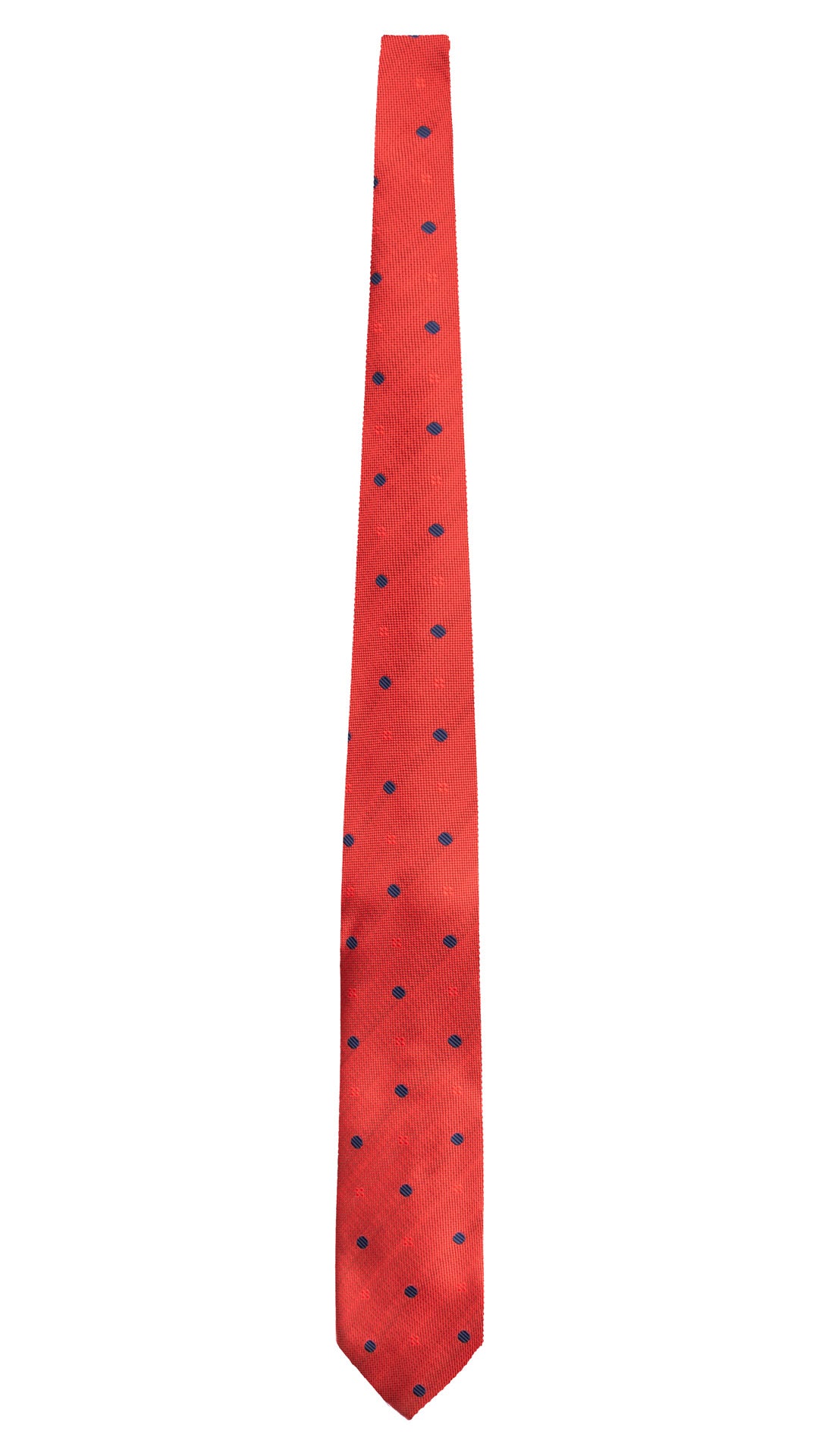 Cravatta di Seta Rossa Fantasia Tono su Tono a Pois Blu 1639 Graffeo Cravatte Made in Italy Intera