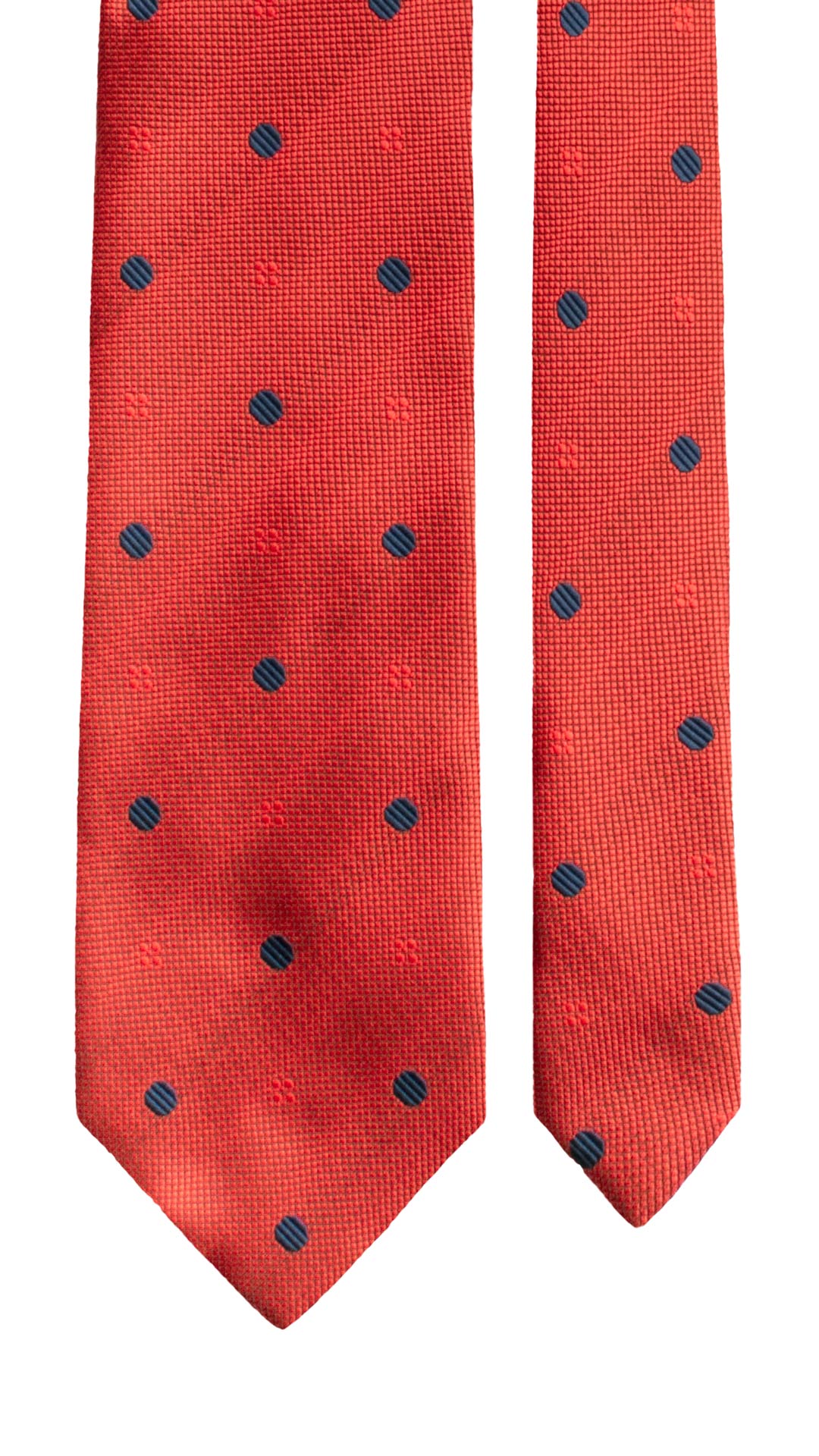 Cravatta di Seta Rossa Fantasia Tono su Tono a Pois Blu 1639 Graffeo Cravatte Made in Italy Pala