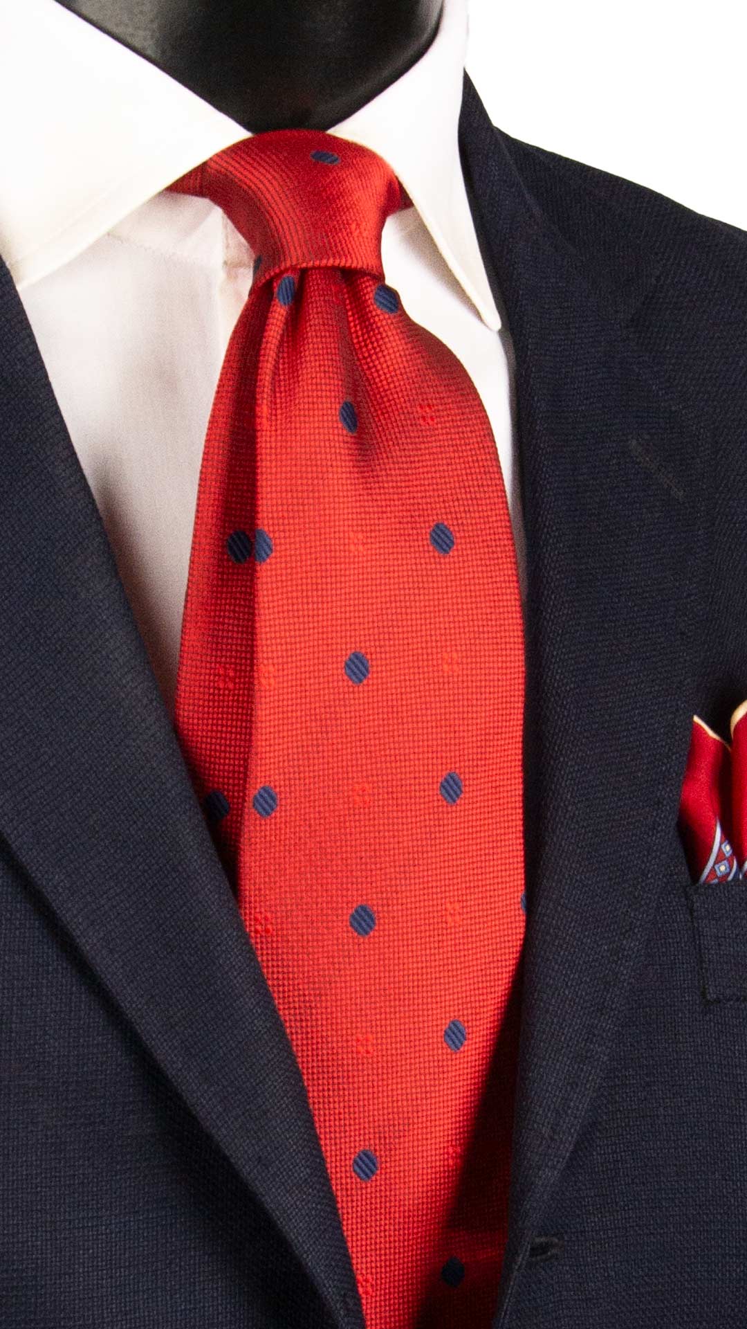 Cravatta di Seta Rossa Fantasia Tono su Tono a Pois Blu 1639 Graffeo Cravatte Made in Italy