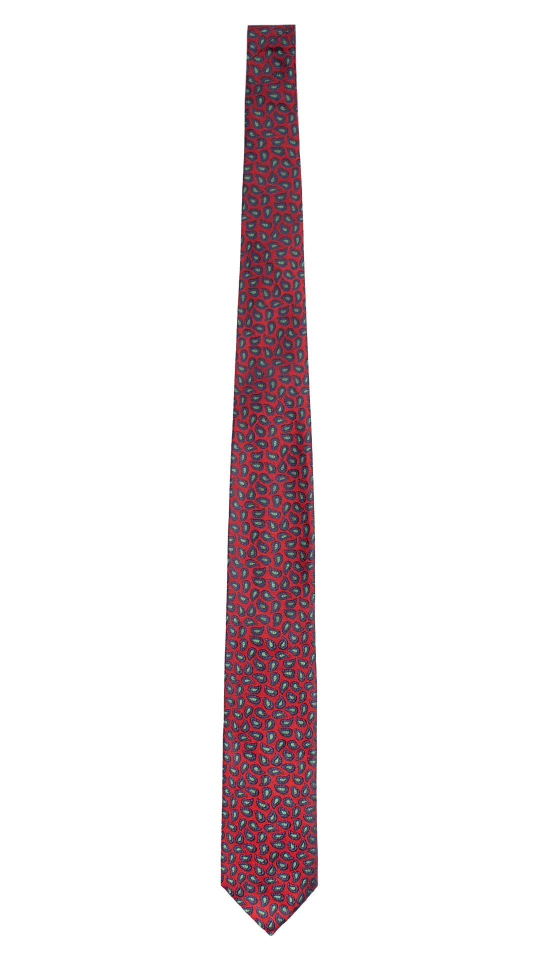 Cravatta di Seta Rossa Paisley Blu Verdi AN7612 Made in Italy Graffeo Cravatte Intera