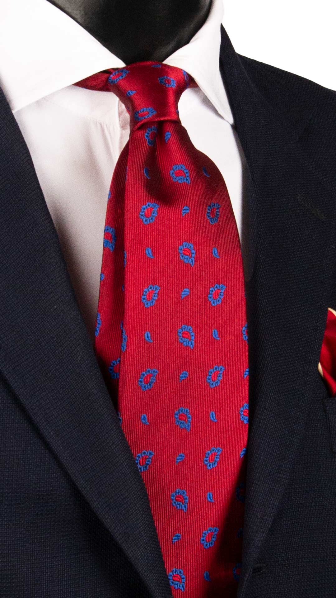 Cravatta di Seta Rossa Paisley Bluette 2180 Graffeo Cravatte Made in Italy