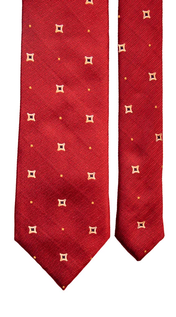 Cravatta di Seta Rosso Bordeaux Fantasia Giallo Oro Blu Made in Italy Graffeo Cravatte Pala