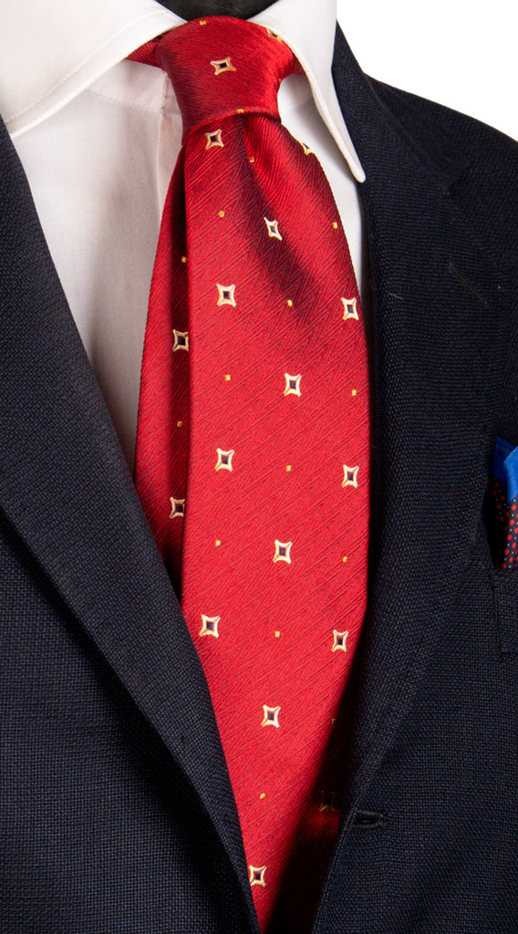 Cravatta di Seta Rosso Bordeaux Fantasia Giallo Oro Blu Made in italy Graffeo Cravatte