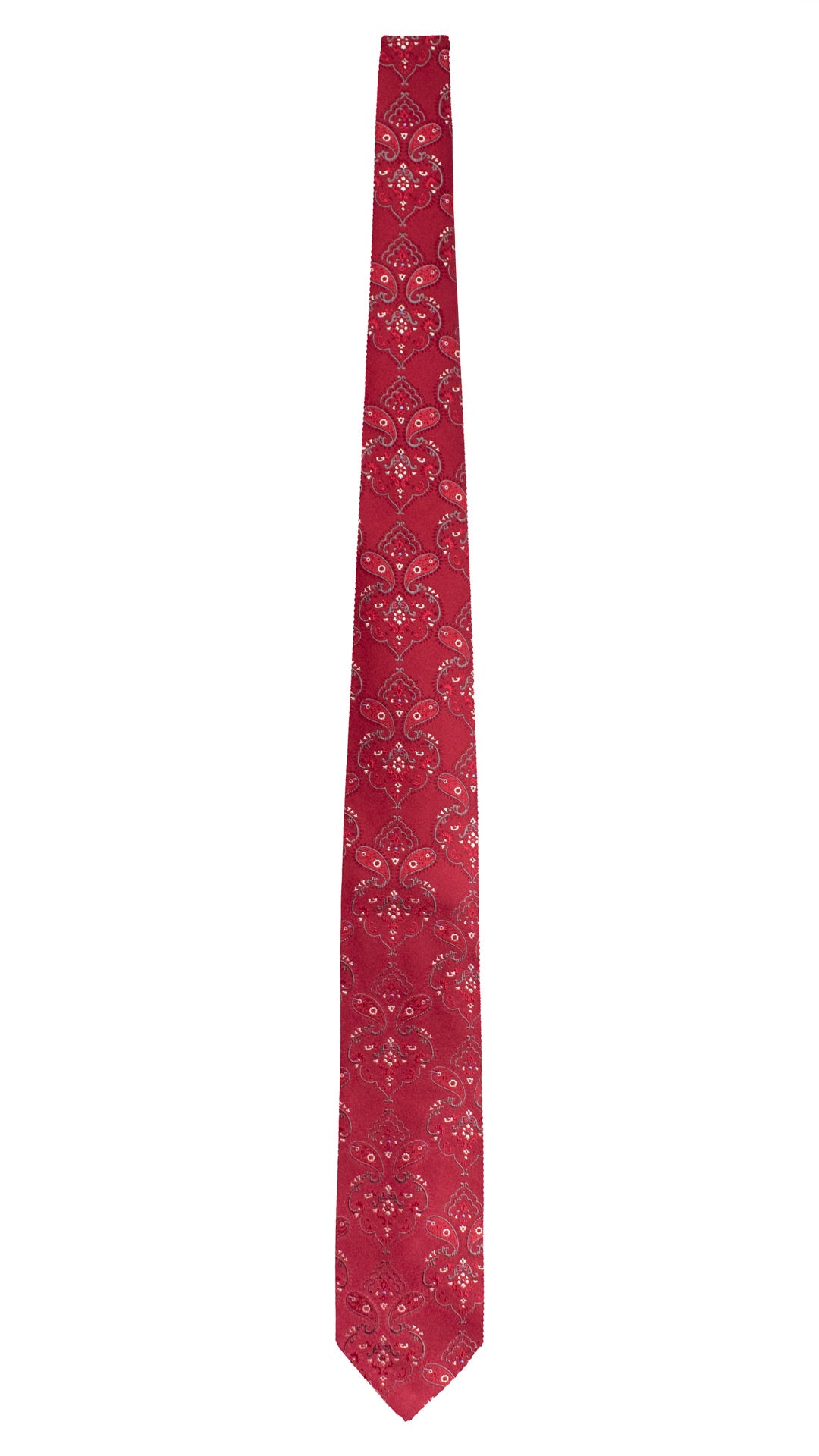 Cravatta di Seta Rosso Bordeaux Paisley Grigio Bianco Lilla 1637 Graffeo Cravatte Made in Italy Intera