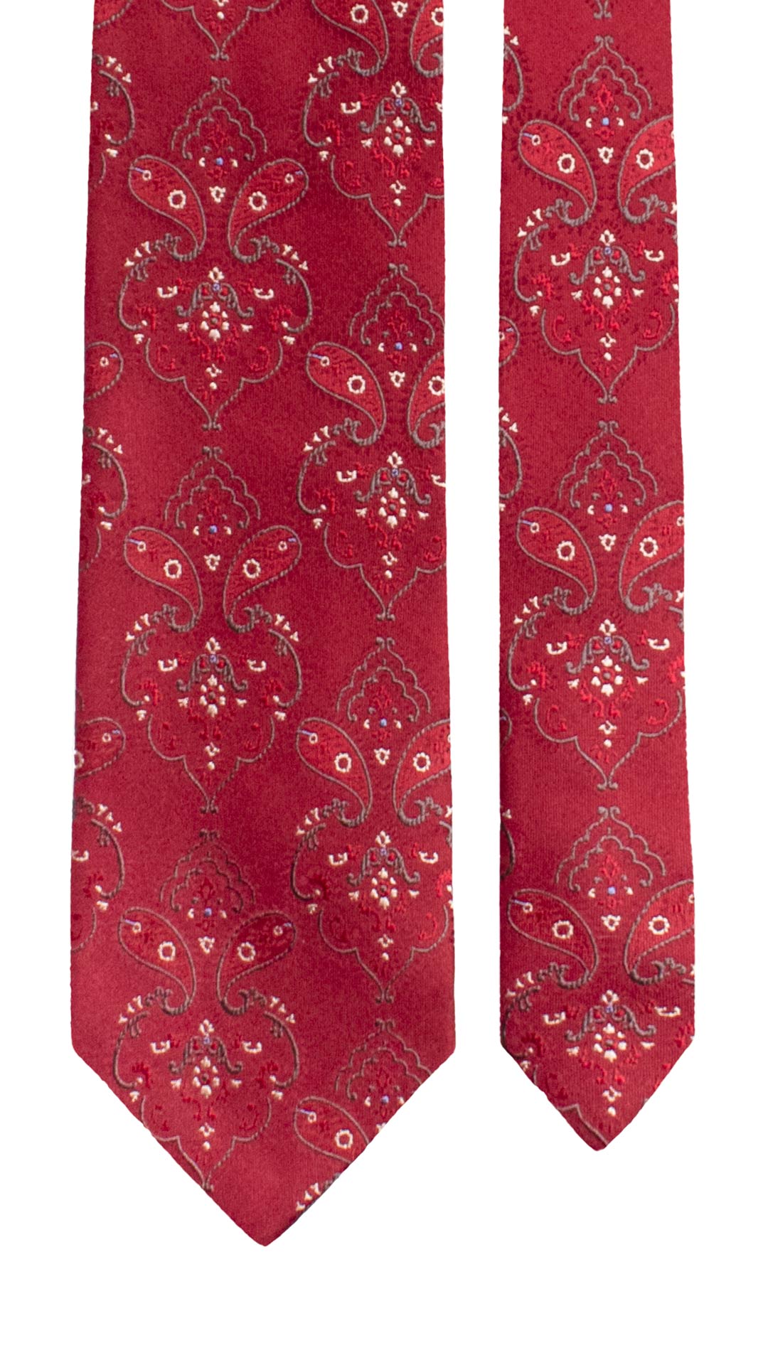 Cravatta di Seta Rosso Bordeaux Paisley Grigio Bianco Lilla 1637 Graffeo Cravatte Made in Italy Pala