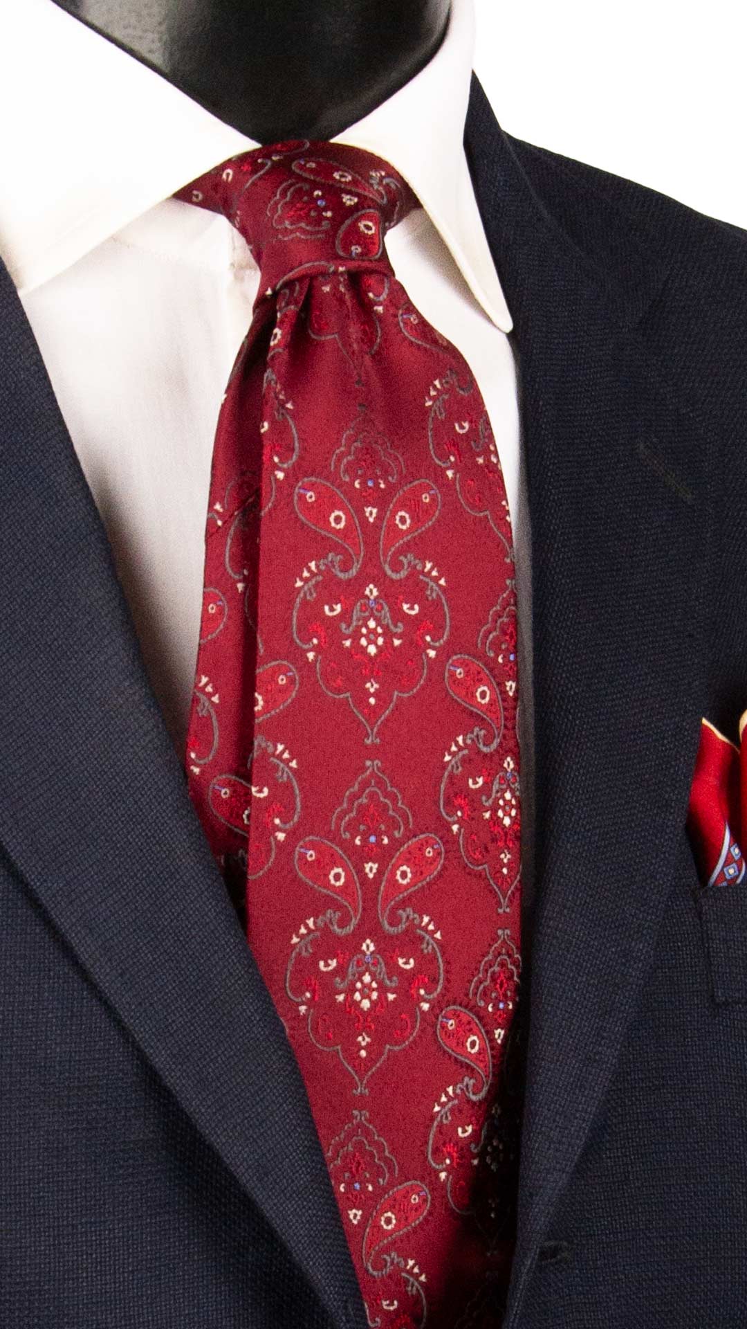 Cravatta di Seta Rosso Bordeaux Paisley Grigio Bianco Lilla 1637 Graffeo Cravatte Made in Italy