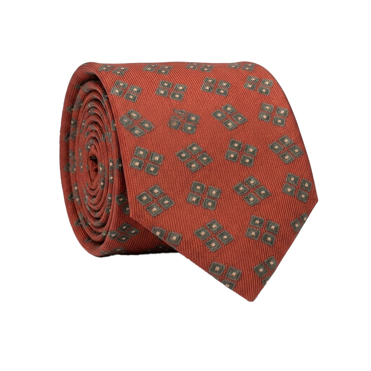 Cravatta di Seta Rosso Mattone Fantasia Grigio Antracite Grigio Tortora AN7651 Made in Italy Graffeo Cravatte Rotolo
