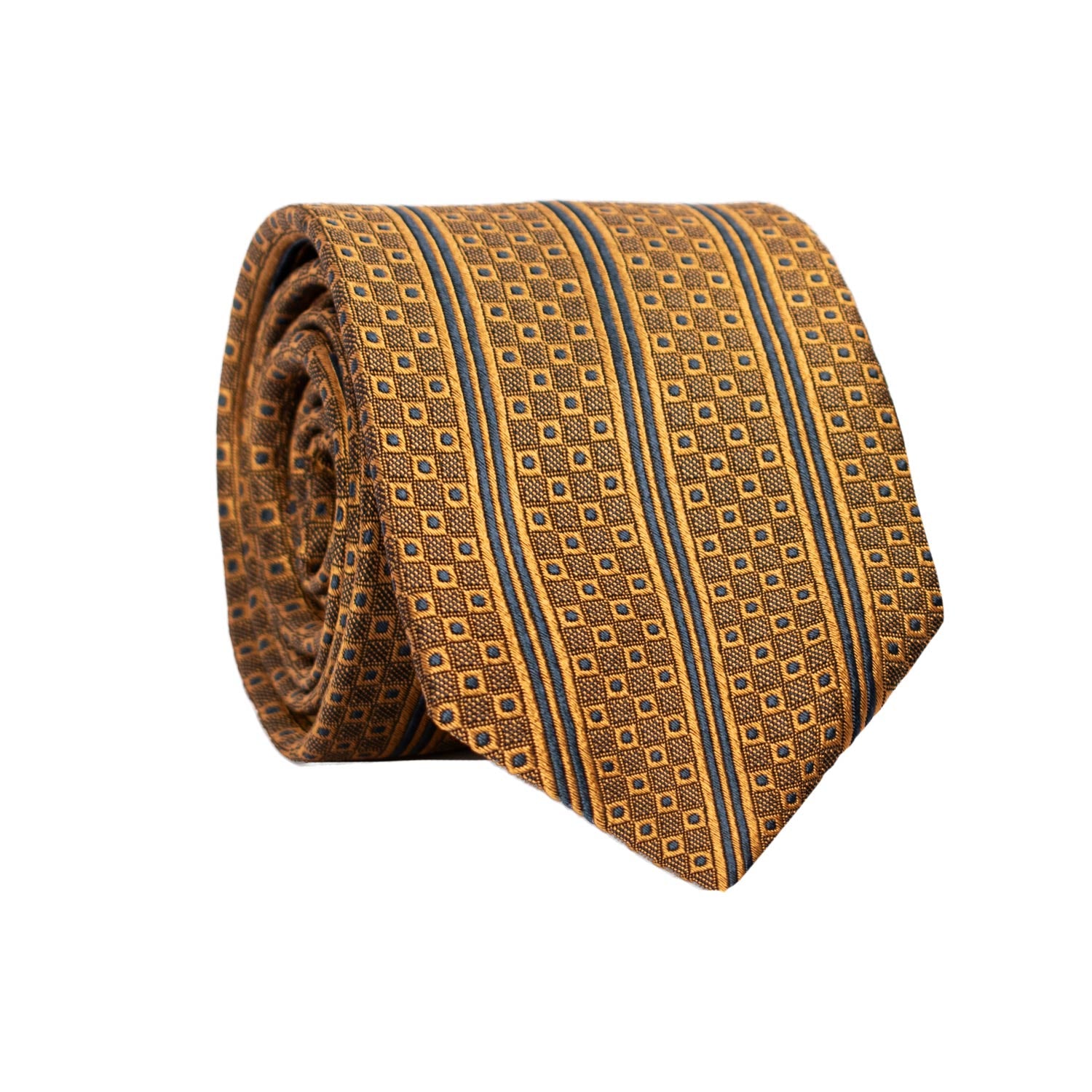 Cravatta di Seta Ruggine Blu con Righe Verticali 7169 Graffeo Cravatte Made in Italy Rotolo