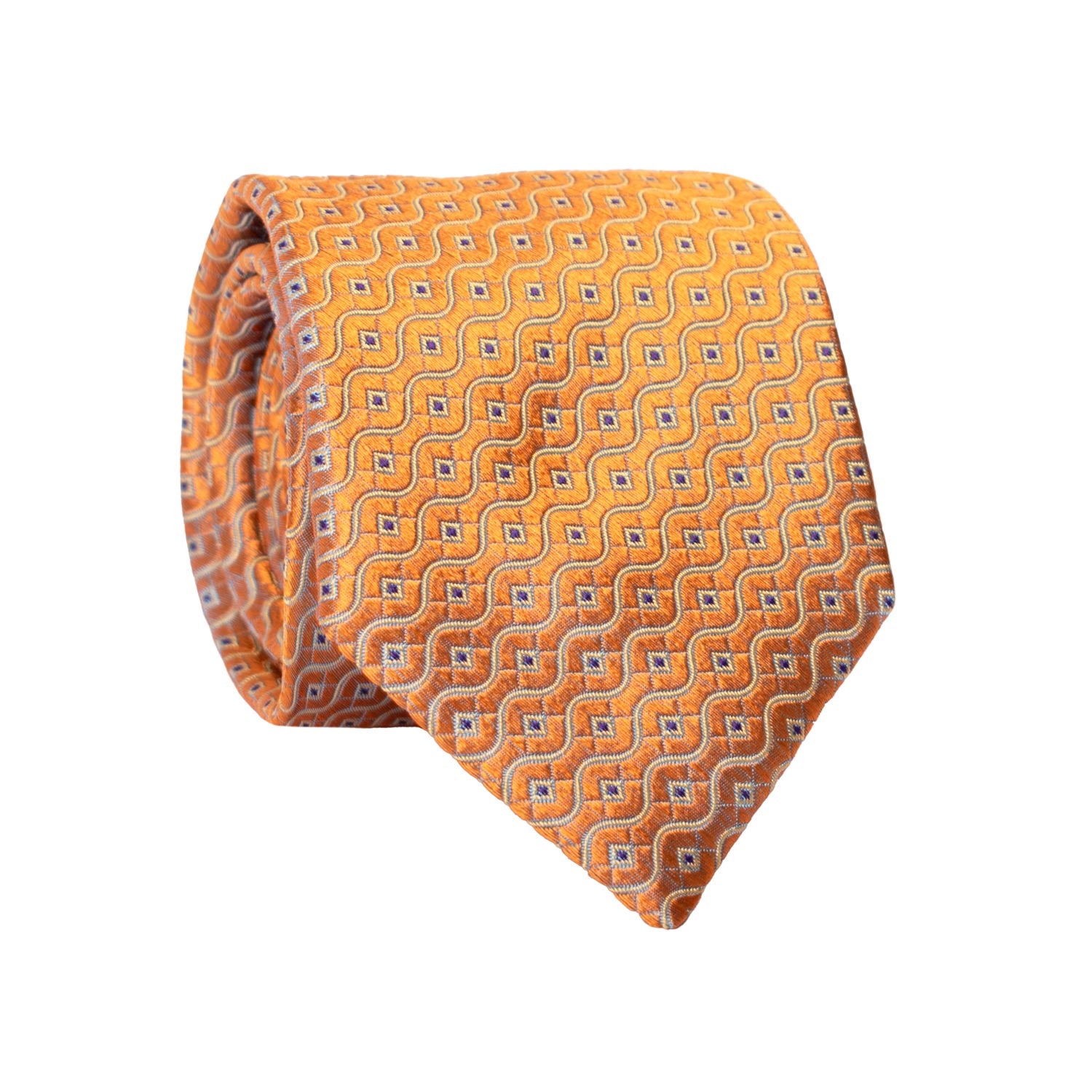 Cravatta di Seta Ruggine Cangiante Fantasia Celeste Gialla Viola 7264 Graffeo Cravatte Made in Italy Rotolo