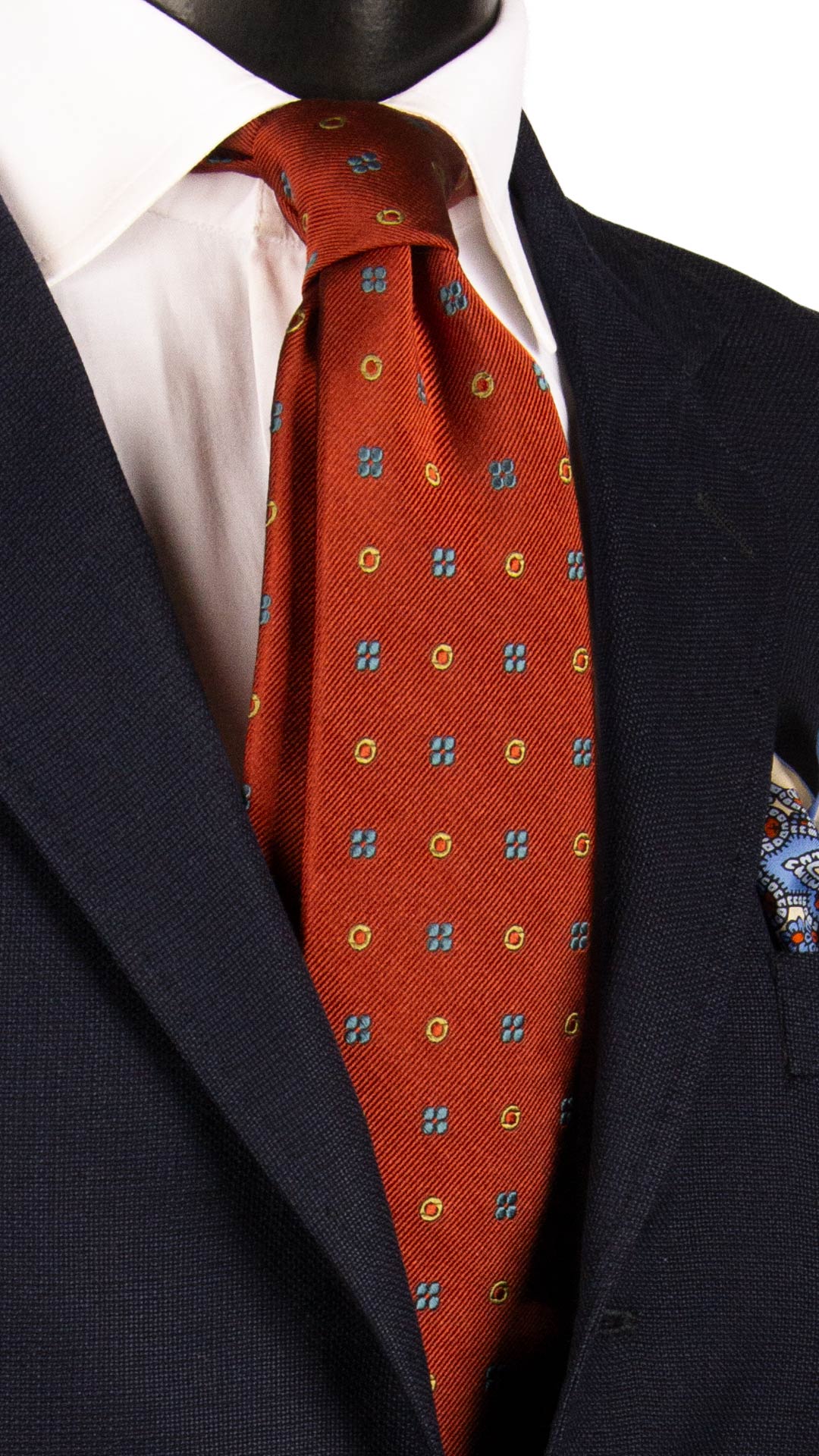 Cravatta di Seta Ruggine Fantasia Grigia Verde Oliva AN7373 Graffeo Cravatte Made in Italy