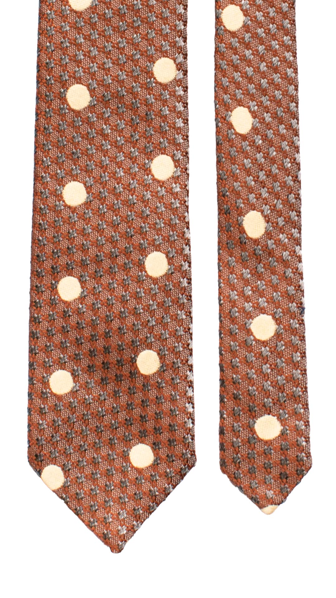 Cravatta di Seta Ruggine Pied de Poule Azzurro Polvere a Pois Color Crema AN7421 Made in Italy Graffeo Cravatte Pala