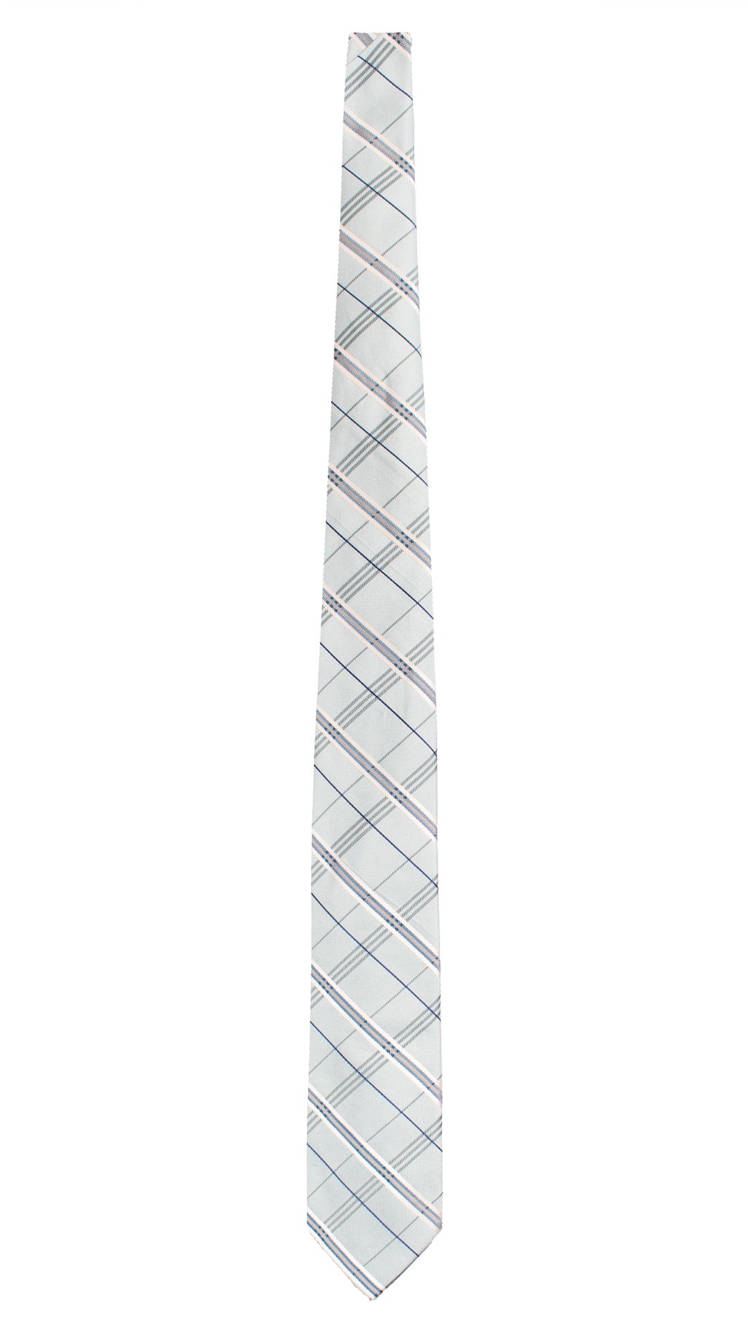 Cravatta di Seta Verde Acqua a Quadri Bianco Perla Beige Blu 7658 Made in Italy Graffeo Cravatte Intera
