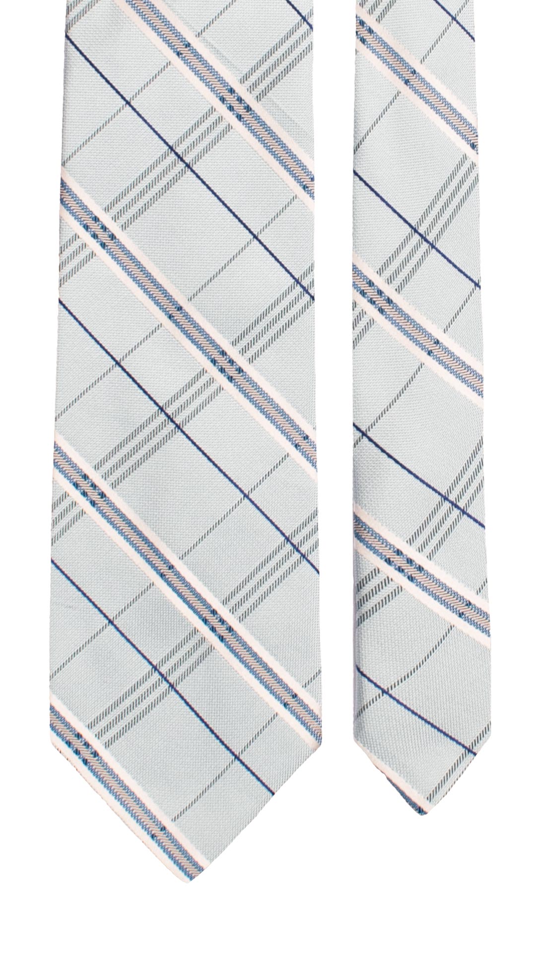 Cravatta di Seta Verde Acqua a Quadri Bianco Perla Beige Blu 7658 Made in Italy Graffeo Cravatte Pala