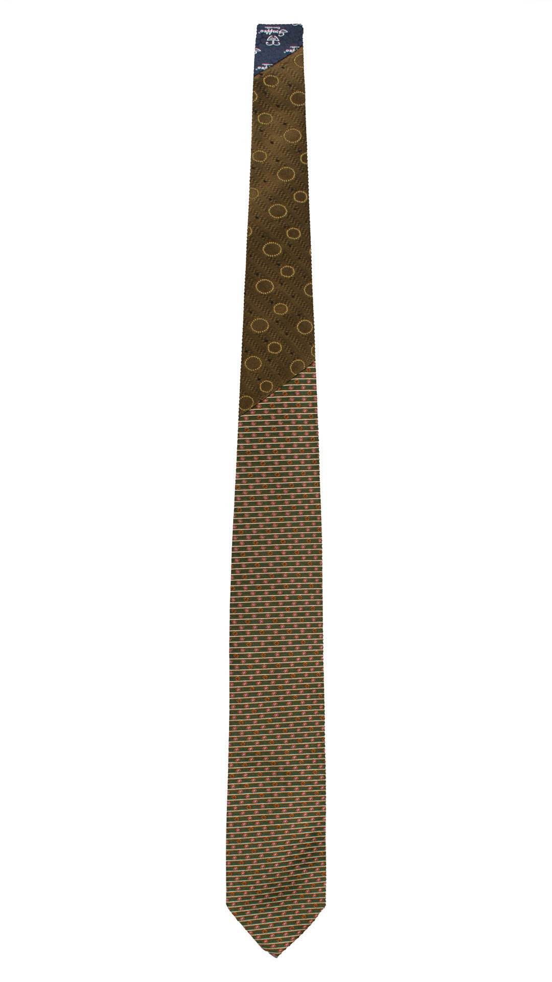 Cravatta di Seta Verde Fantasia Beige Arancione Glicine Nodo in Contrasto Verde Oliva Fantasia Nero Verde Mela N3295 Made in Italy Graffeo Cravatte Intera