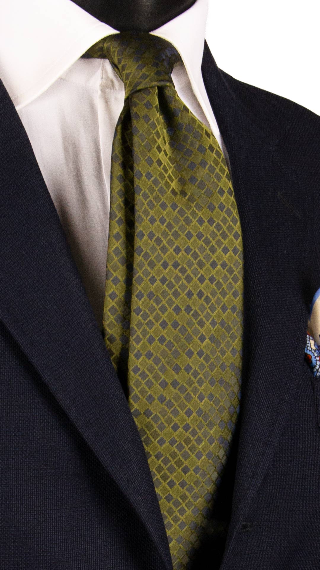 Cravatta di Seta Verde Fantasia Blu 7244 Graffeo Cravatte Made in Italy