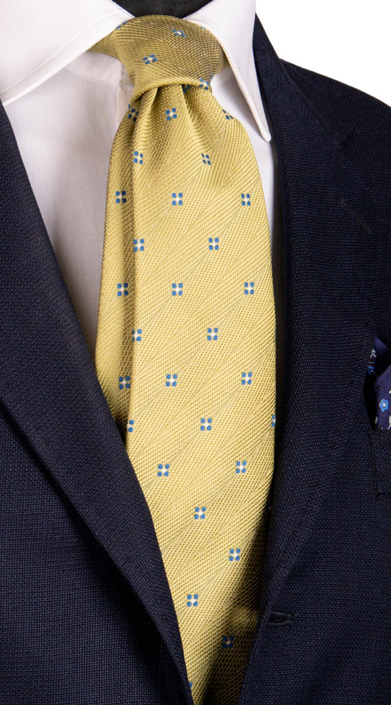 Cravatta di Seta Verde Fantasia Bluette Bianaca Made in Italy Graffeo Cravatte