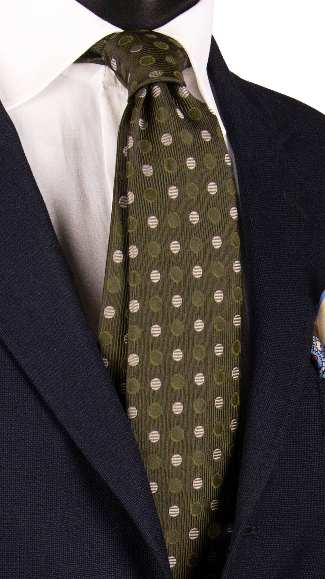 Cravatta di Seta Verde Grigia Fantasia Tono su Tono Grigio Chiaro 7247 Graffeo Cravatte Made in Italy