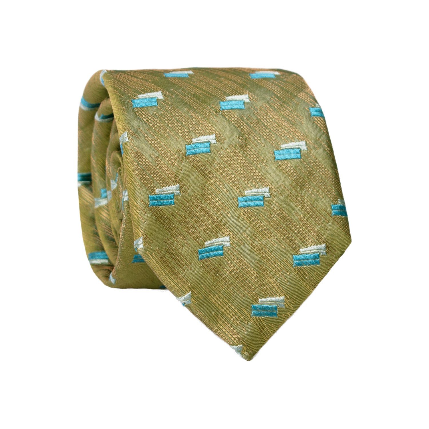 Cravatta di Seta Verde Lurex Fantasia Azzurra Celeste 7240 Graffeo Cravatte Made in Italy Rotolo