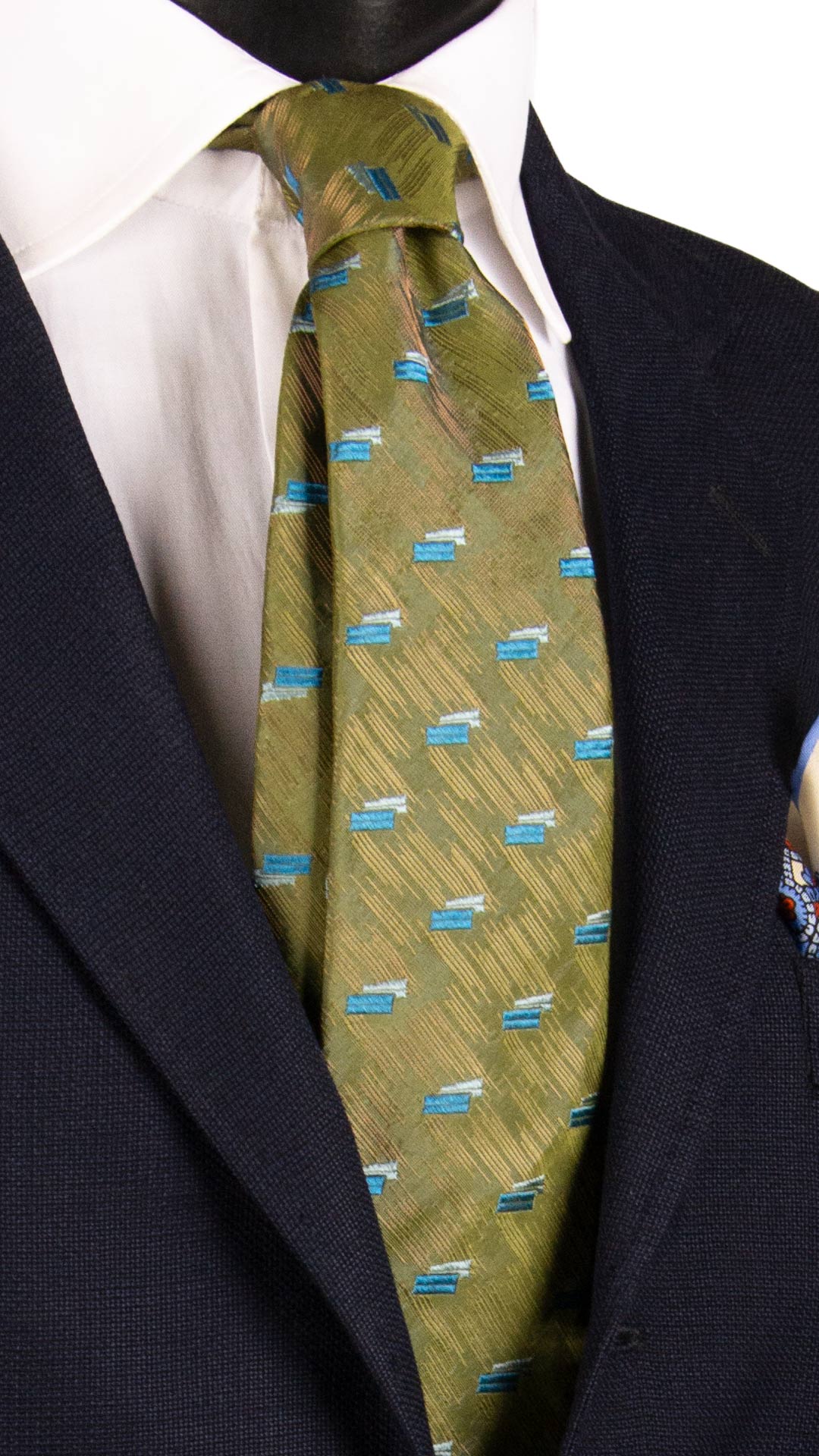 Cravatta di Seta Verde Lurex Fantasia Azzurra Celeste 7240 Graffeo Cravatte Made in Italy