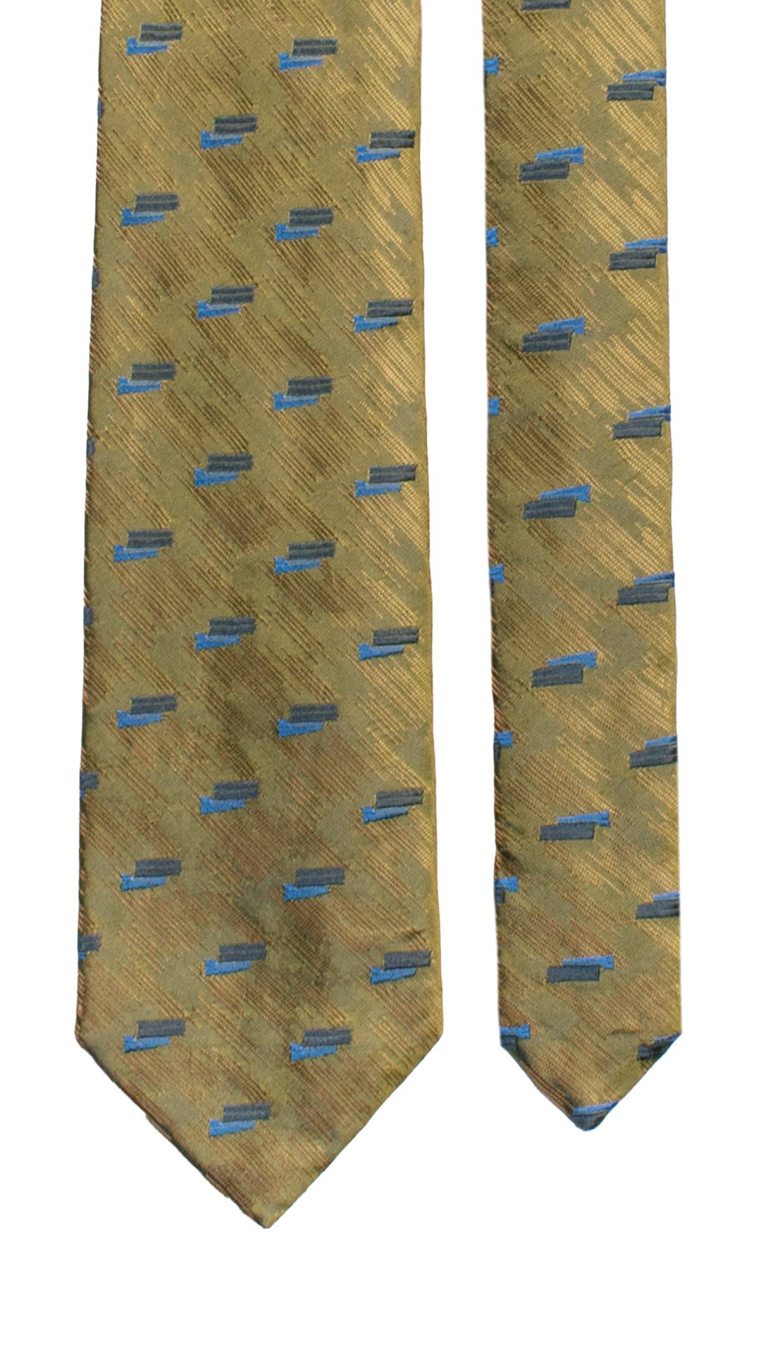 Cravatta di Seta Verde Lurex Fantasia Bluette Avio 7237 Graffeo Cravatte Made in Italy Pala