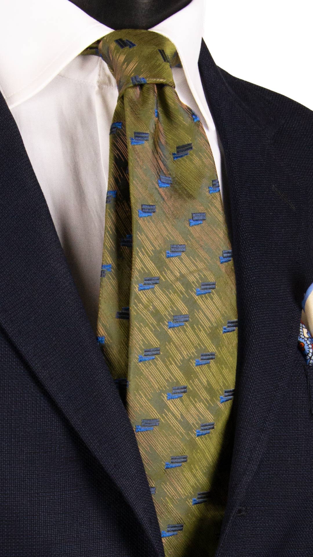 Cravatta di Seta Verde Lurex Fantasia Bluette Avio 7237 Graffeo Cravatte Made in Italy