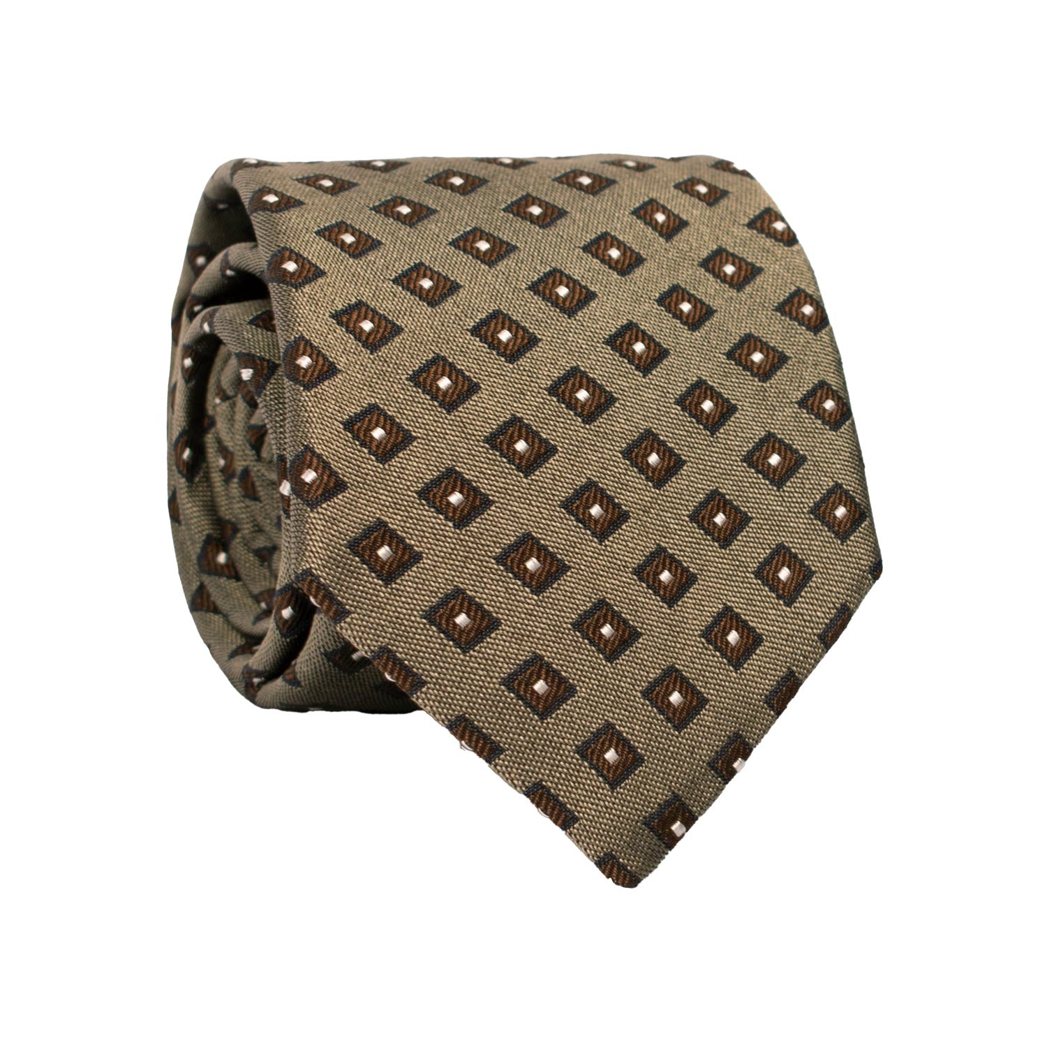 Cravatta di Seta Verde Oliva Fantasia Marrone Bianca AN7502 Made in Italy Graffeo Cravatte Rotolo
