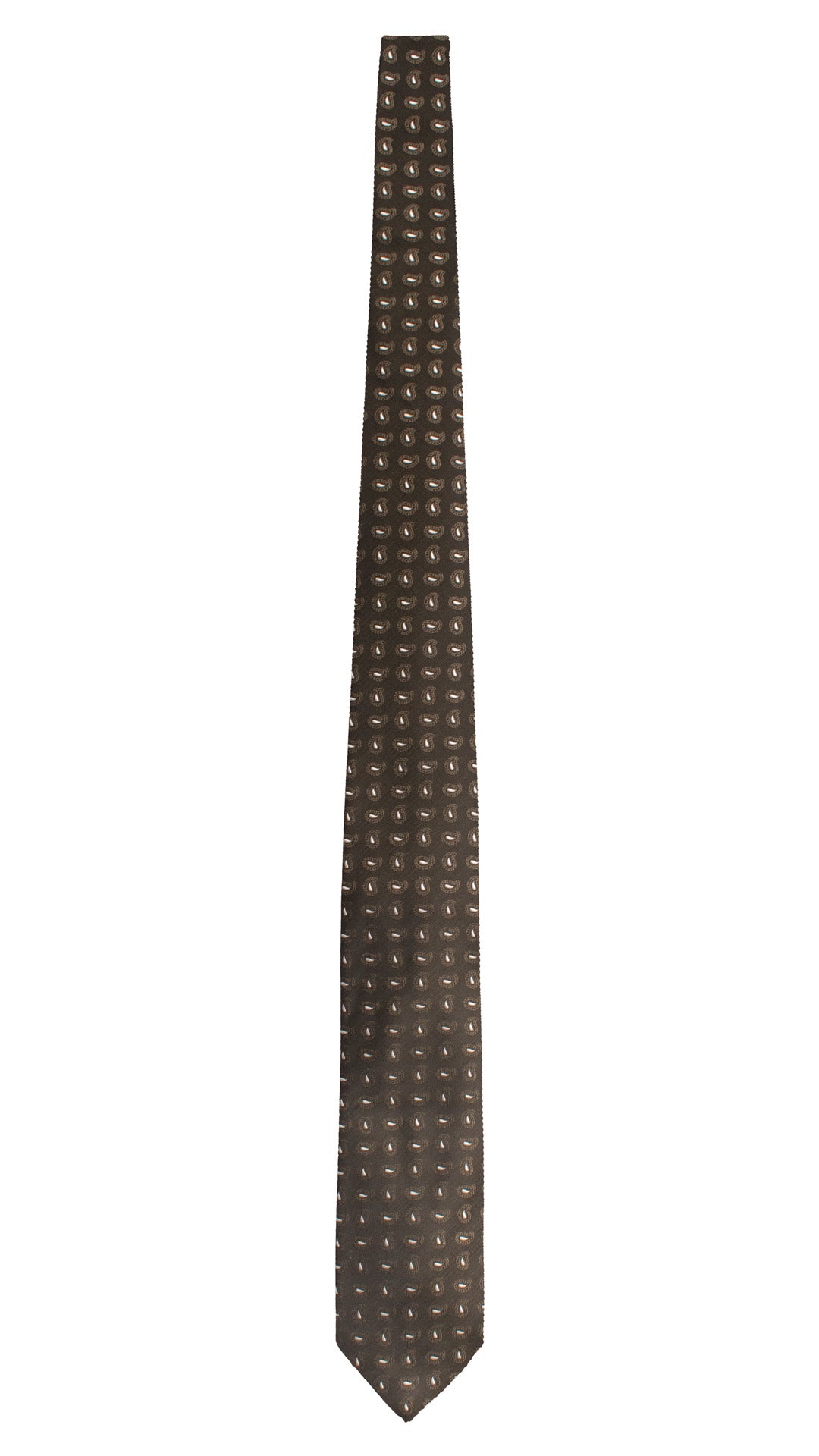 Cravatta di Seta Verde Oliva Scuro Paisley Tono su Tono Bianco 1671 Graffeo Cravatte Made in Italy Intera