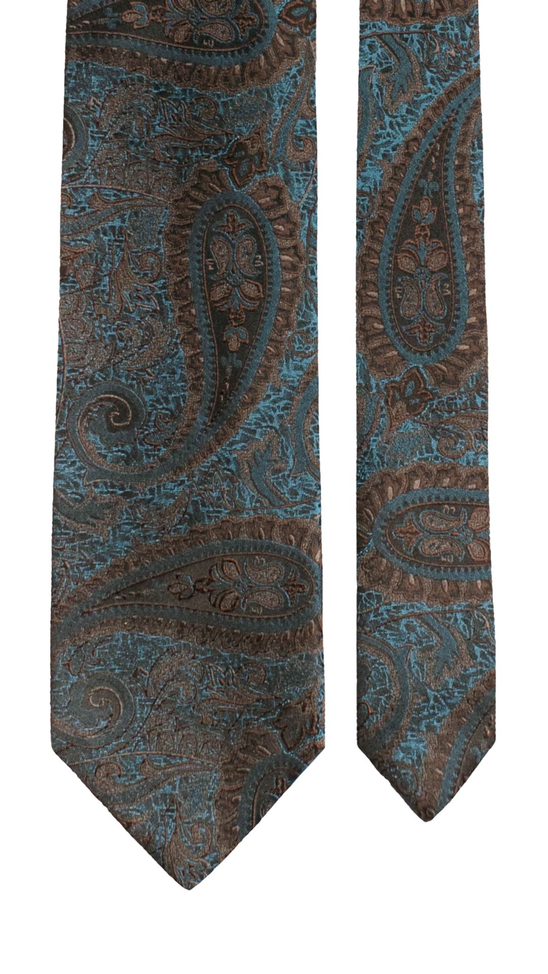Cravatta di Seta Verde Petrolio Paisley Marrone Blu Notte 1519 Graffeo Cravatte  Made in Italy Pala