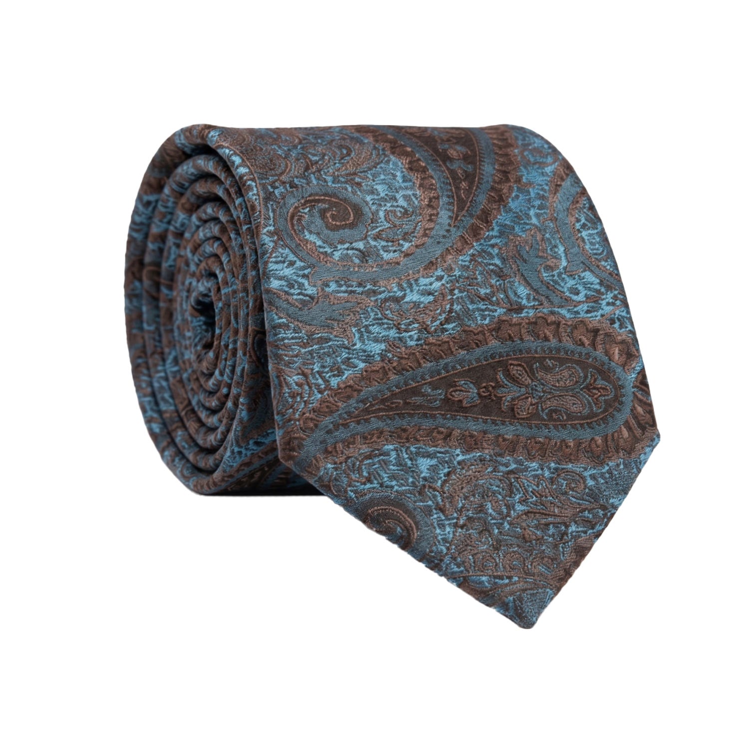 Cravatta di Seta Verde Petrolio Paisley Marrone Blu Notte 1519 Graffeo Cravatte  Made in Italy Rotolo