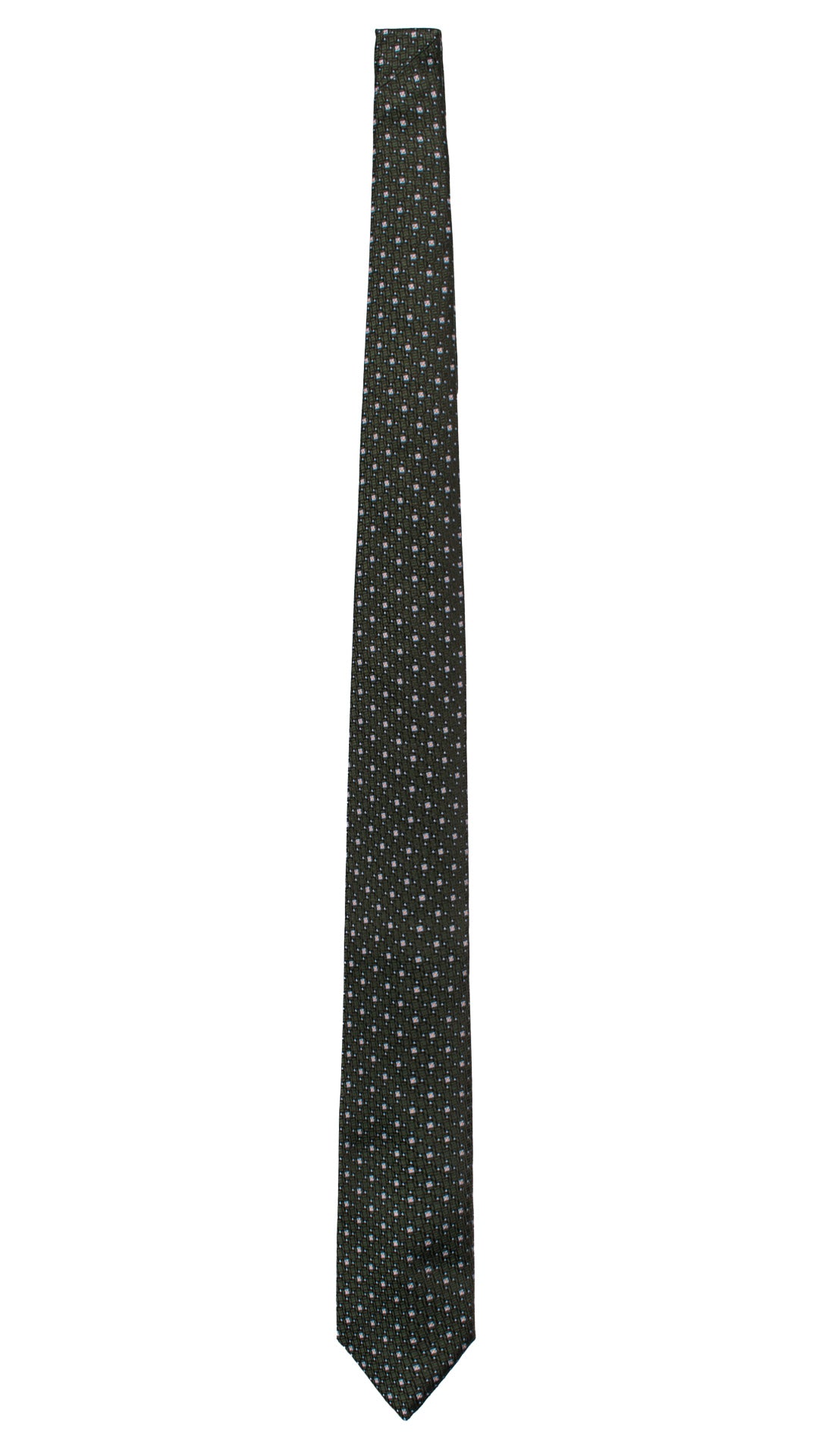 Cravatta di Seta Verde Scuro Nera Fantasia Arancione Celeste 7409 Made in Italy Graffeo Cravatte Intera