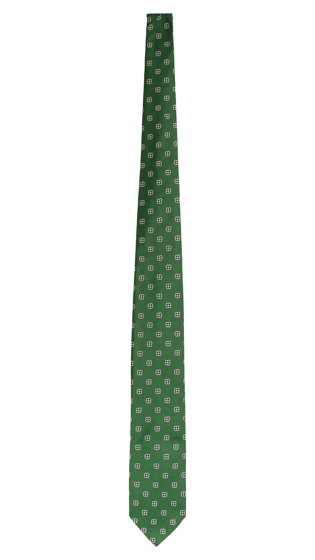 Cravatta di Seta Verde a Fiori Blu Bianchi 7552 Made in Italy Graffeo Cravatte Intera