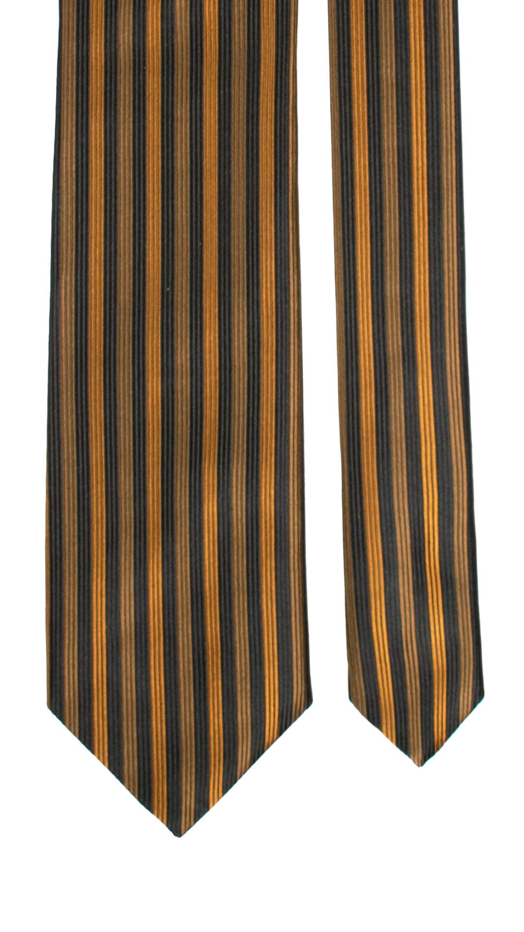 Cravatta di Seta con Riga Verticale Blu Verde Oliva Giallo Senape 7361 Graffeo Cravatte Made in Italy Pala