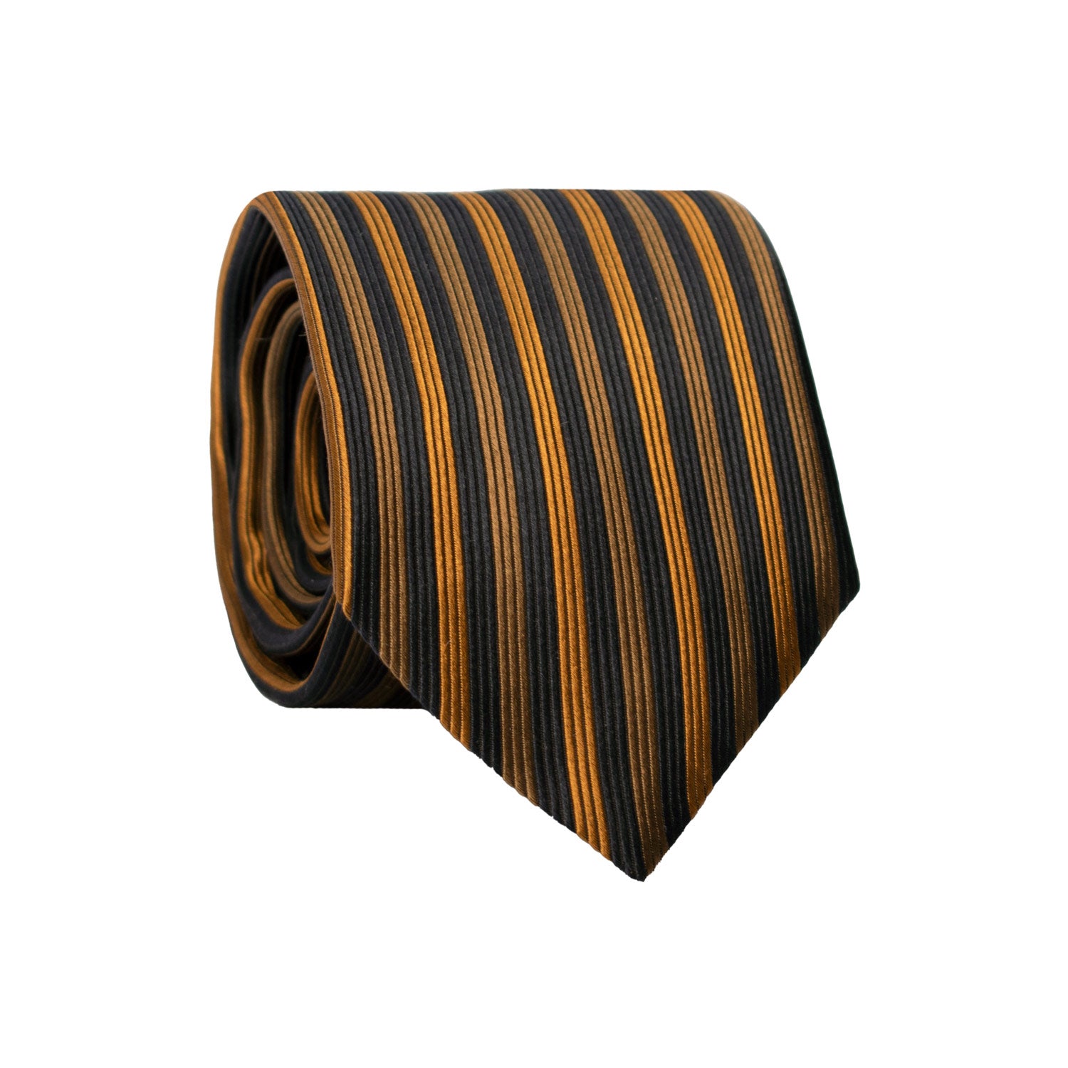 Cravatta di Seta con Riga Verticale Blu Verde Oliva Giallo Senape 7361 Graffeo Cravatte Made in Italy Rotolo