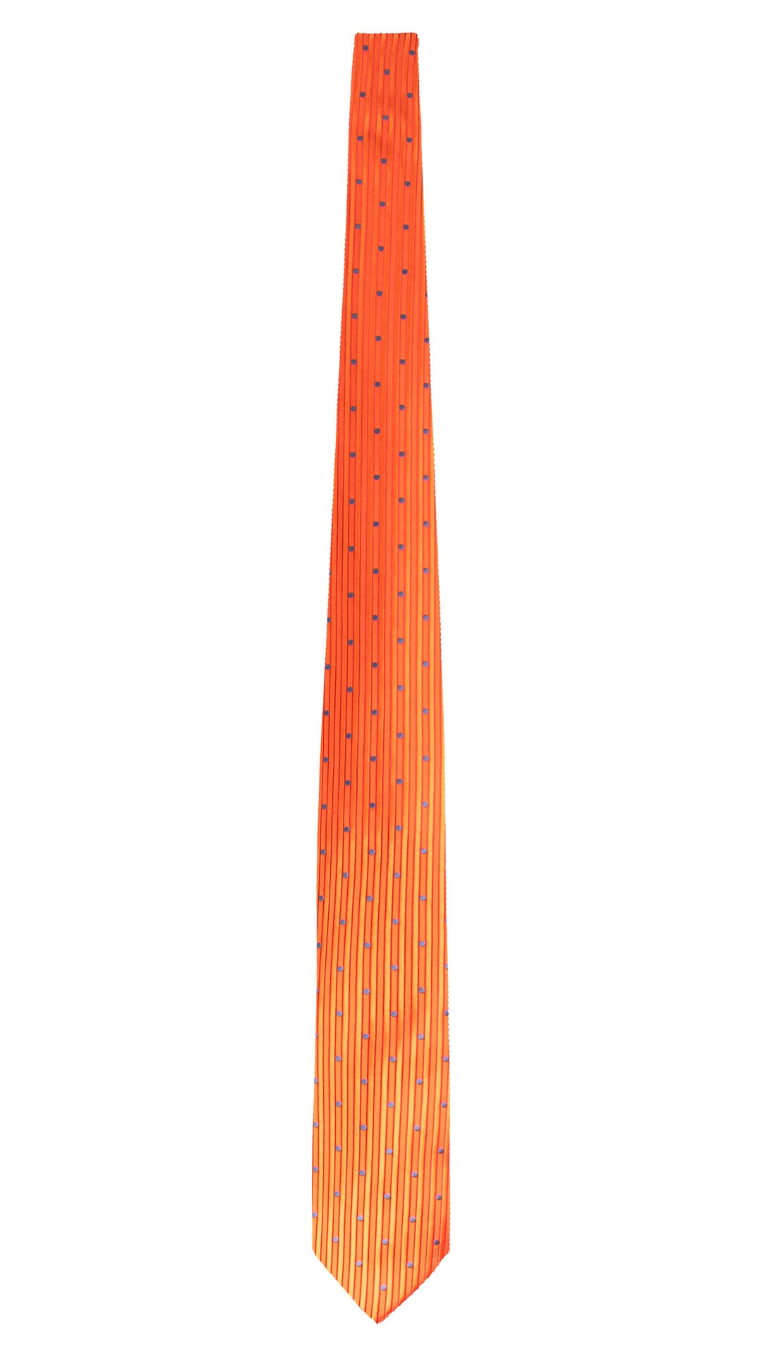 Cravatta di Seta con Riga Verticale Arancione Rosso a Pois Blu Avio 1634 Graffeo Cravatte Made in Italy Intera