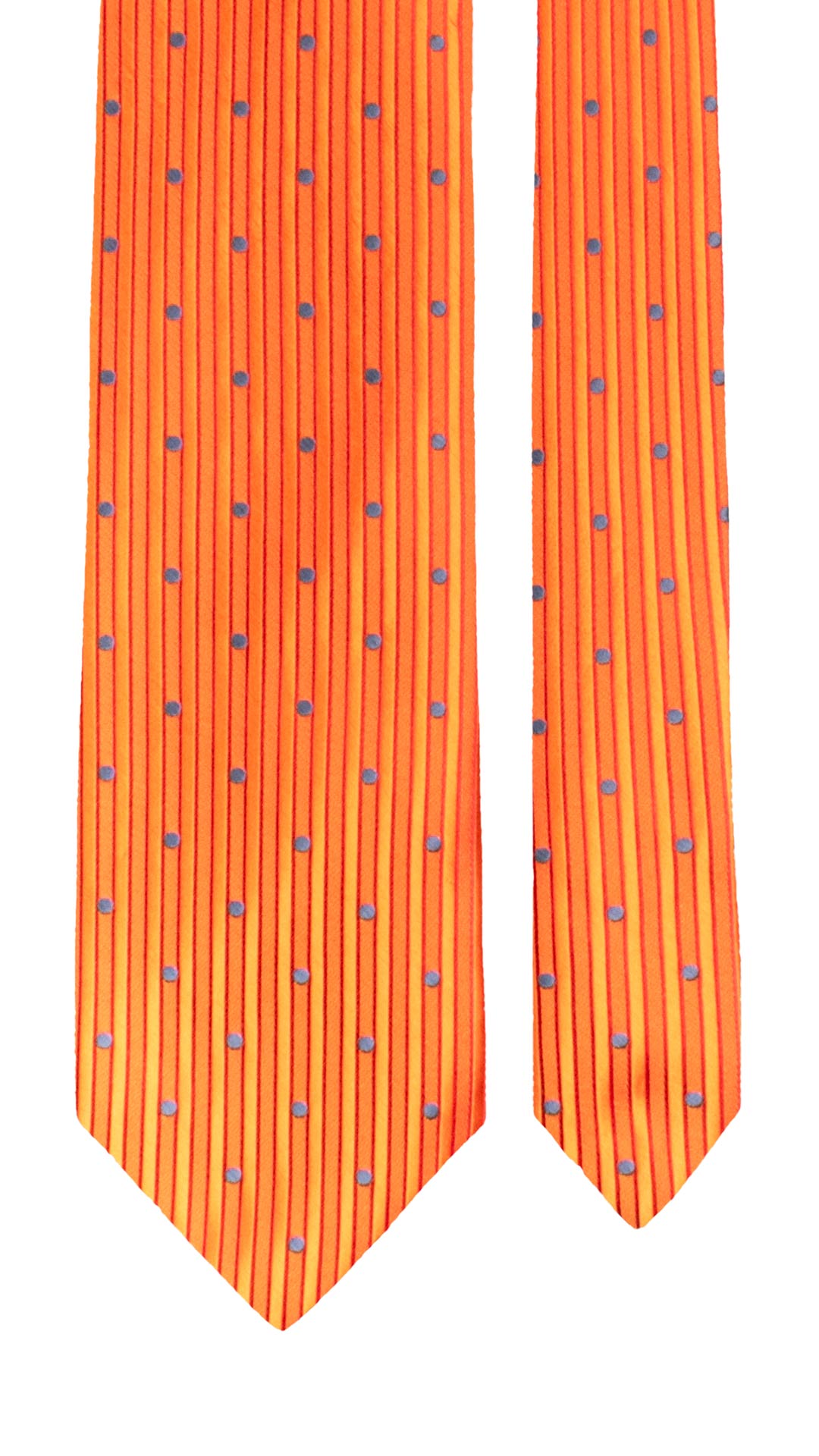 Cravatta di Seta con Riga Verticale Arancione Rosso a Pois Blu Avio 1634 Graffeo Cravatte Made in Italy Pala