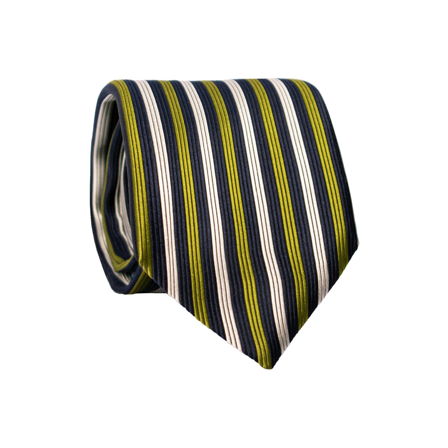 Cravatta di Seta con Riga Verticale Blu Verde Bianca 7363 Graffeo Cravatte Made in Italy Rotolo