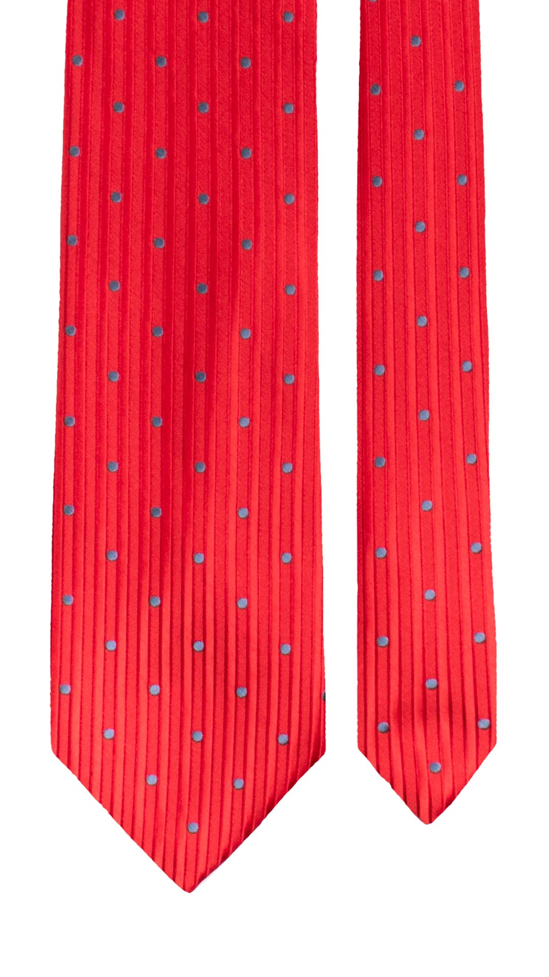 Cravatta di Seta con Riga Verticale Rossa a Pois Blu Avio 1635 Graffeo Cravatte Made in Italy Pala