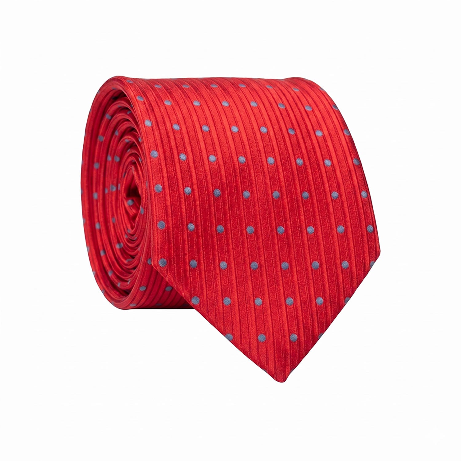 Cravatta di Seta con Riga Verticale Rossa a Pois Blu Avio 1635 Graffeo Cravatte Made in Italy Rotolo