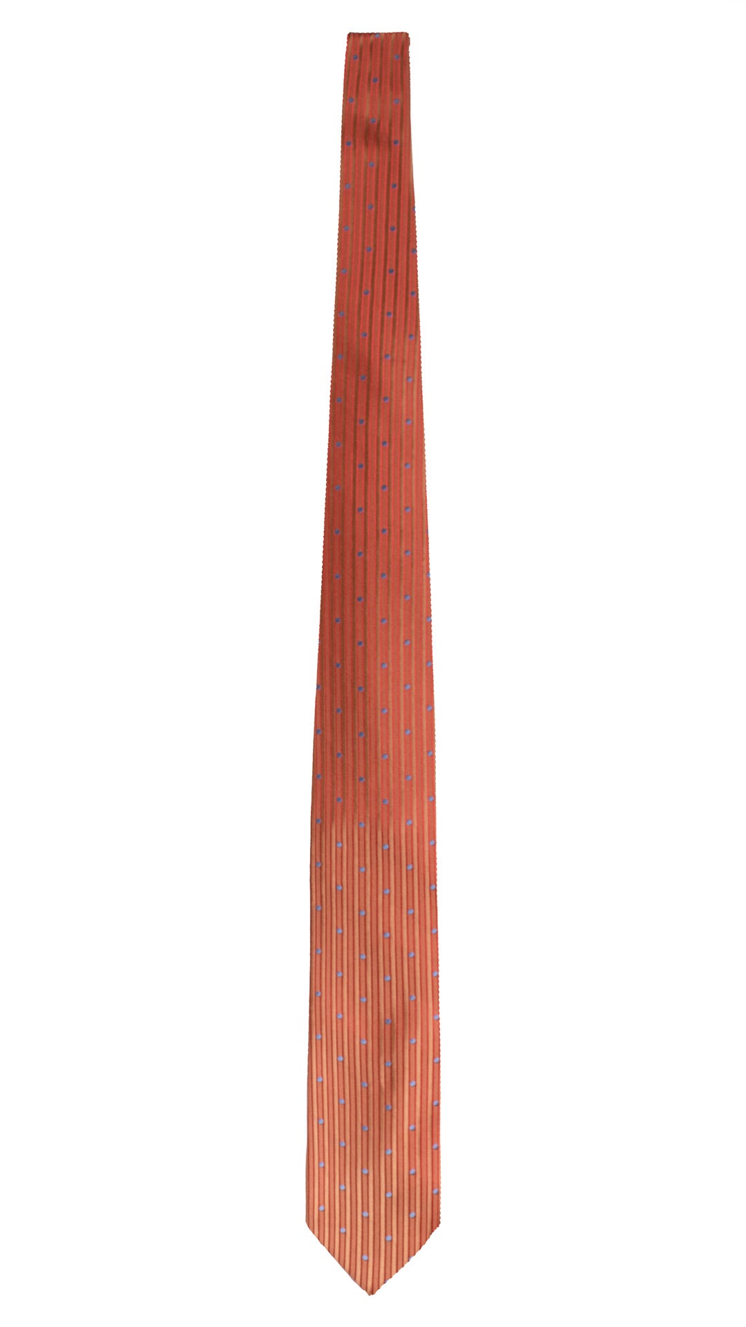 Cravatta di Seta con Riga Verticale Verde Oliva Rosso a Pois Blu Avio 1636 Graffeo Cravatte Made in Italy Intera